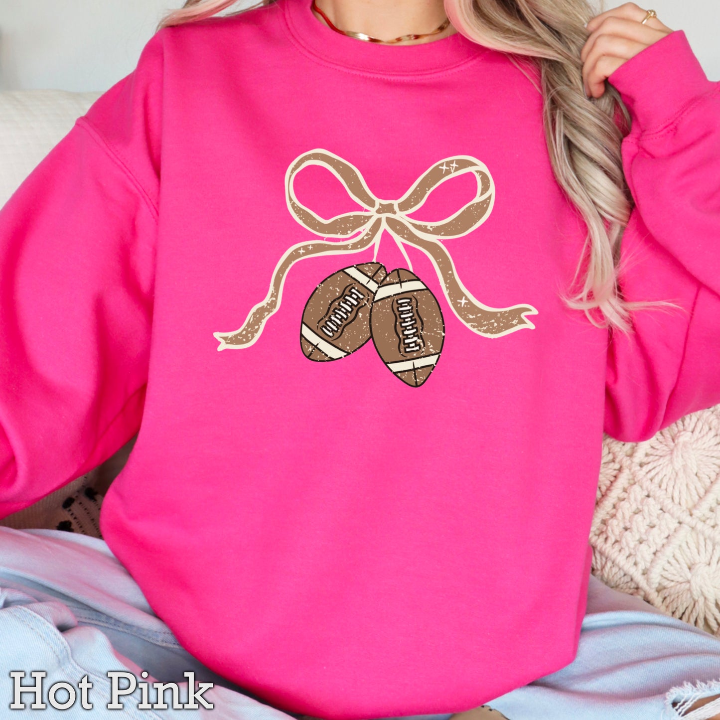 Coquette Football Game Day Bow Crewneck Sweatshirt