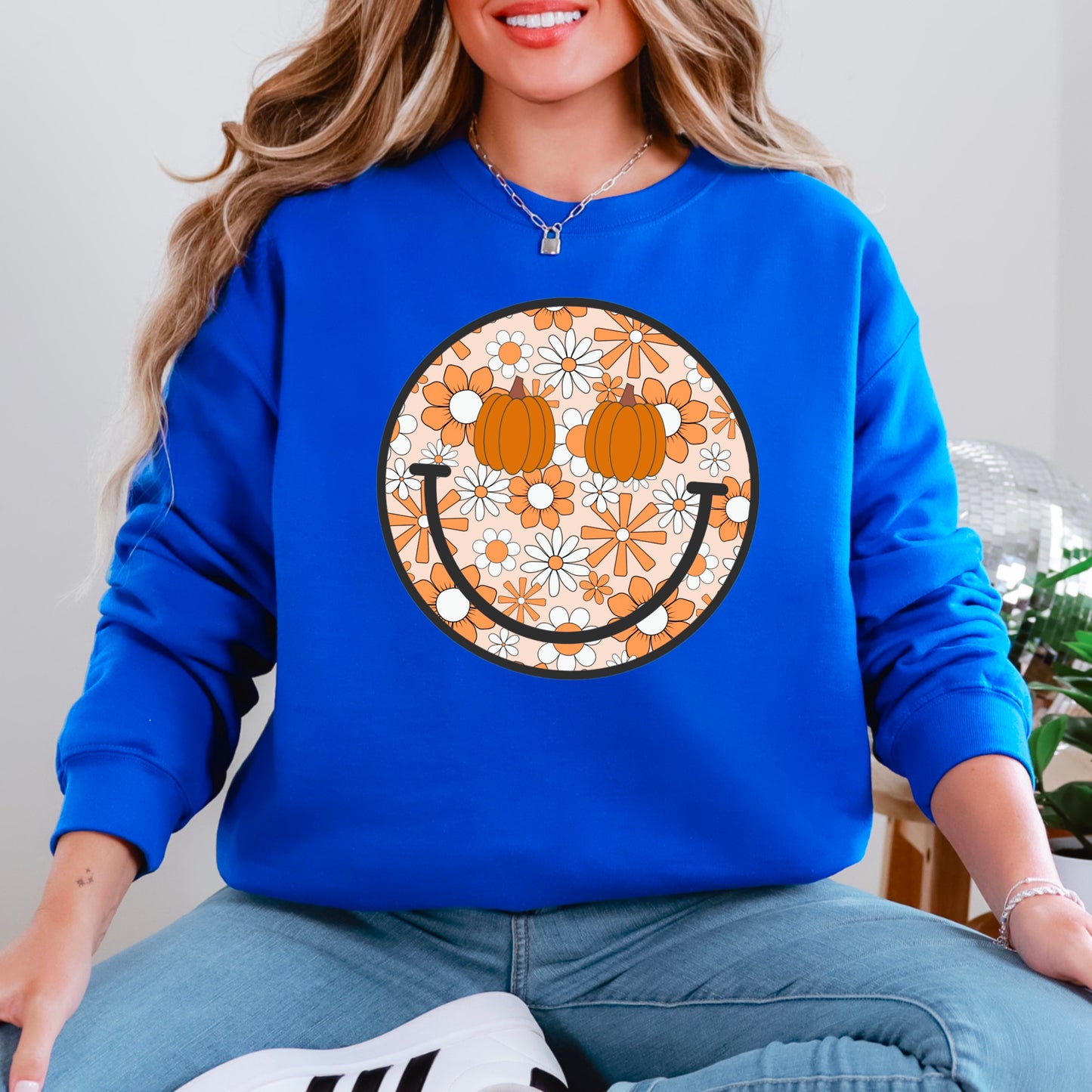 Floral Face Pumpkin Crewneck Sweatshirt
