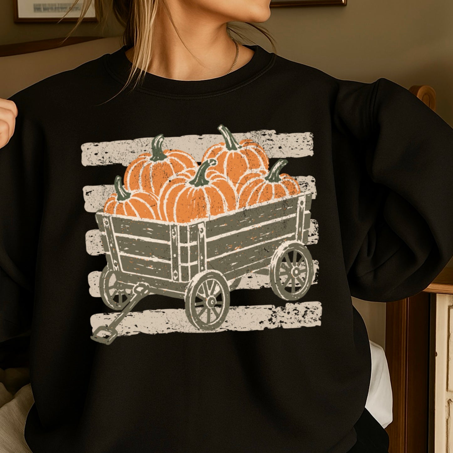 Pumpkin Wagon Fall Crewneck Sweatshirt