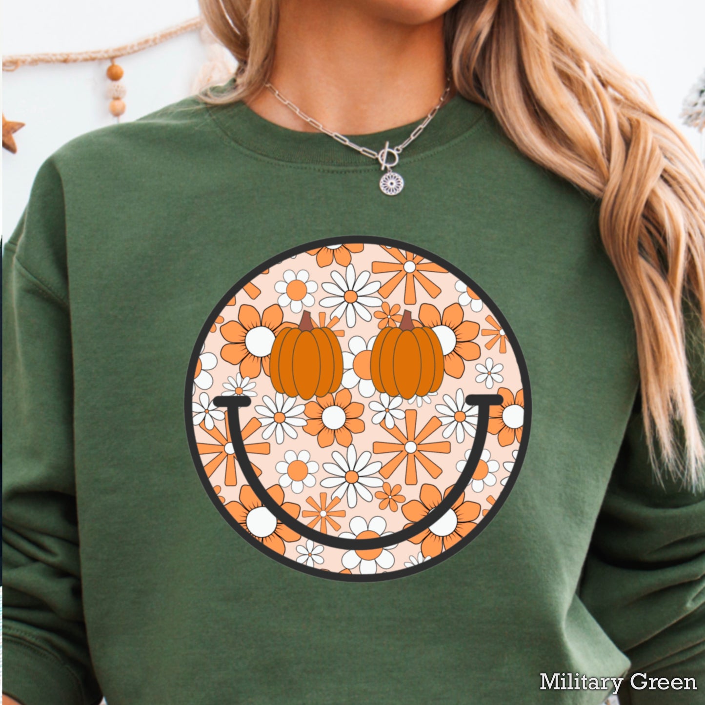 Floral Face Pumpkin Crewneck Sweatshirt