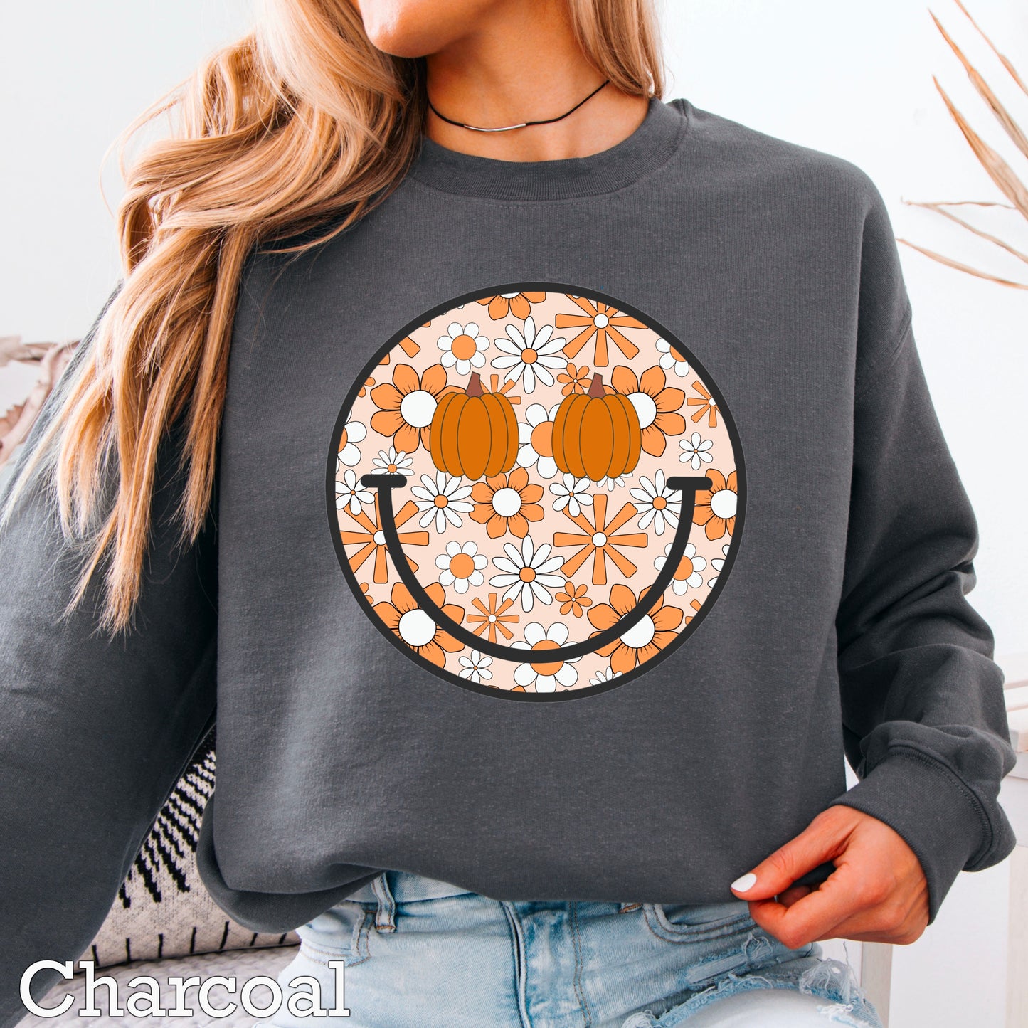 Floral Face Pumpkin Crewneck Sweatshirt