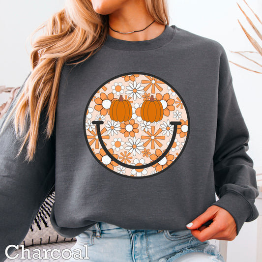 Floral Face Pumpkin Crewneck Sweatshirt