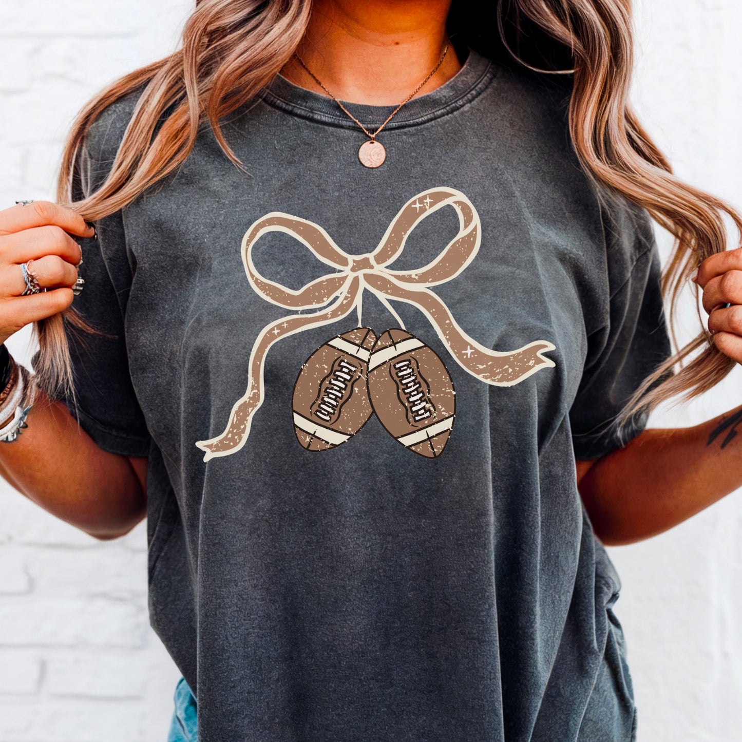 Coquette Football Game Day Bow Comfort Color Graphic Tee