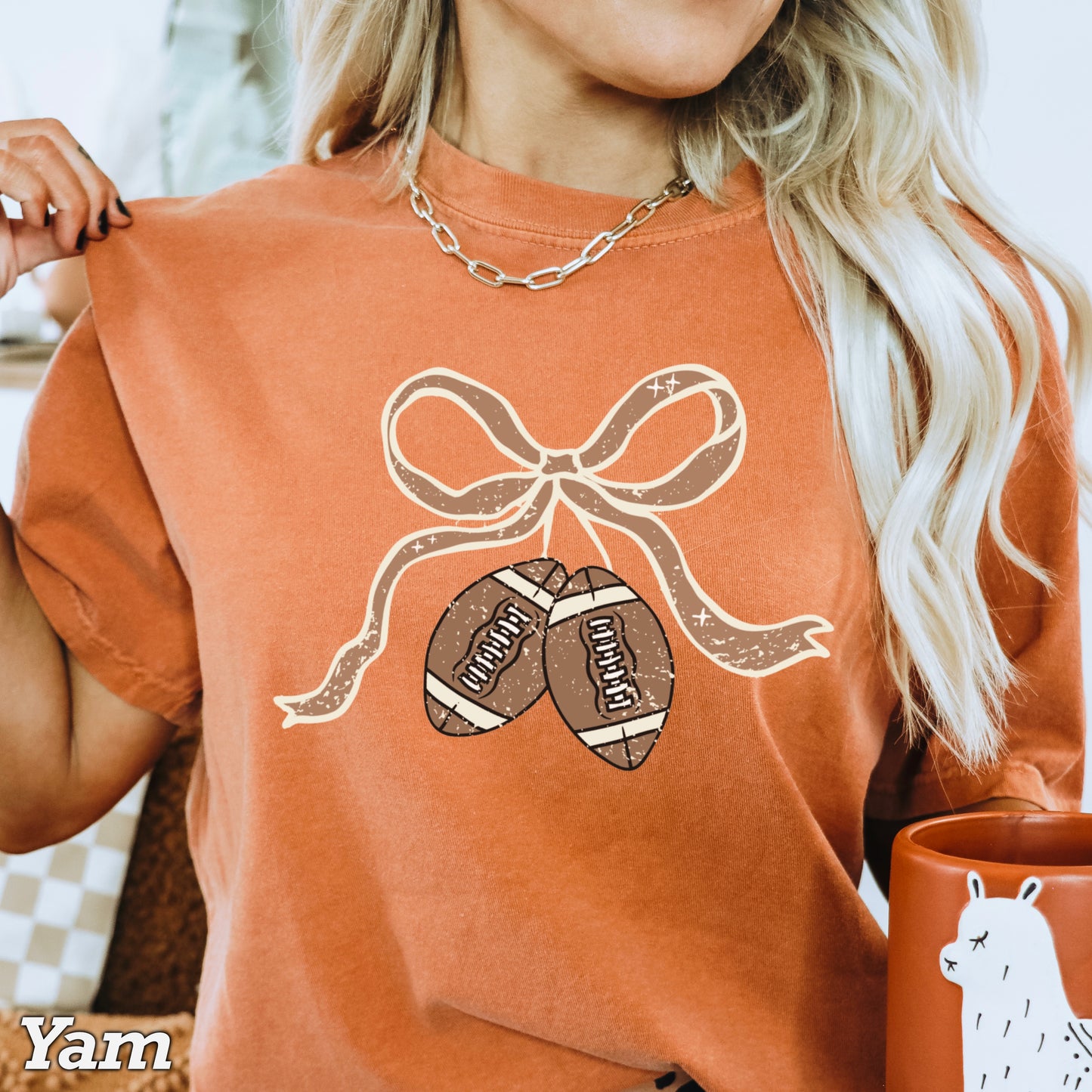 Coquette Football Game Day Bow Comfort Color Graphic Tee