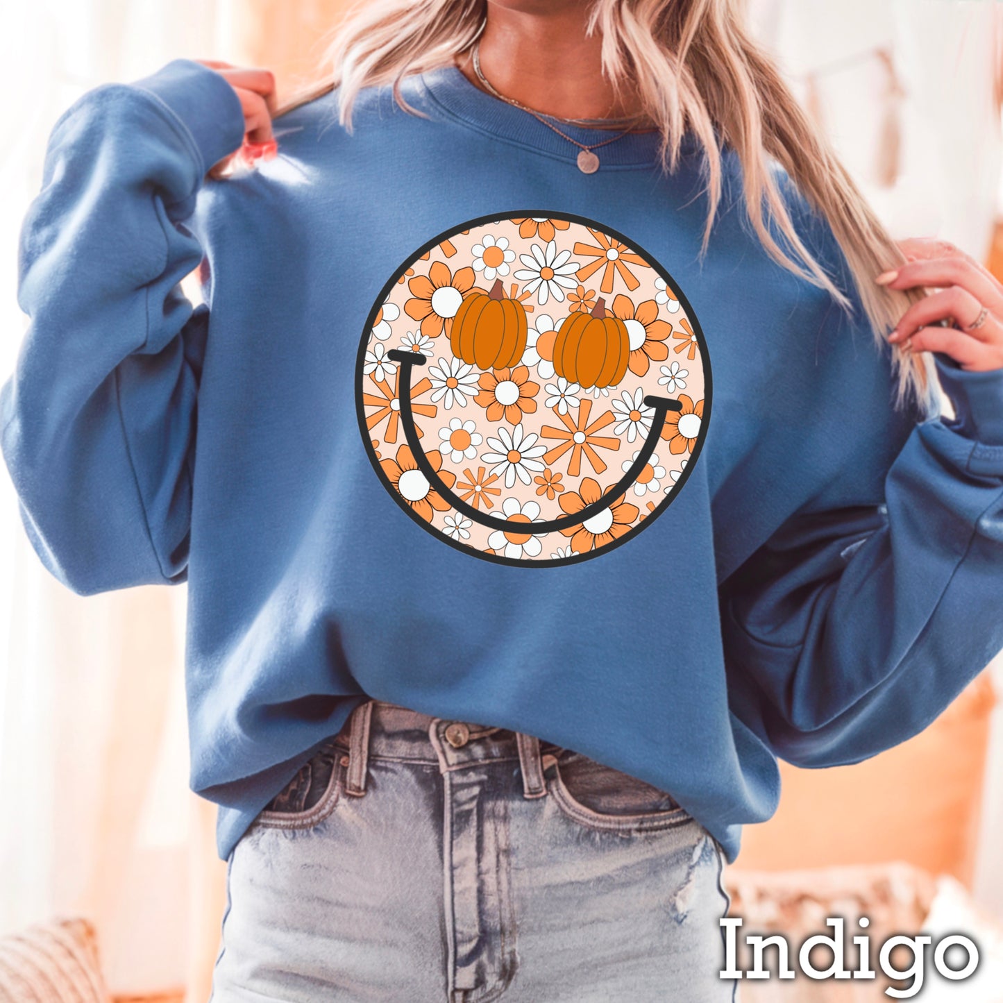 Floral Face Pumpkin Crewneck Sweatshirt