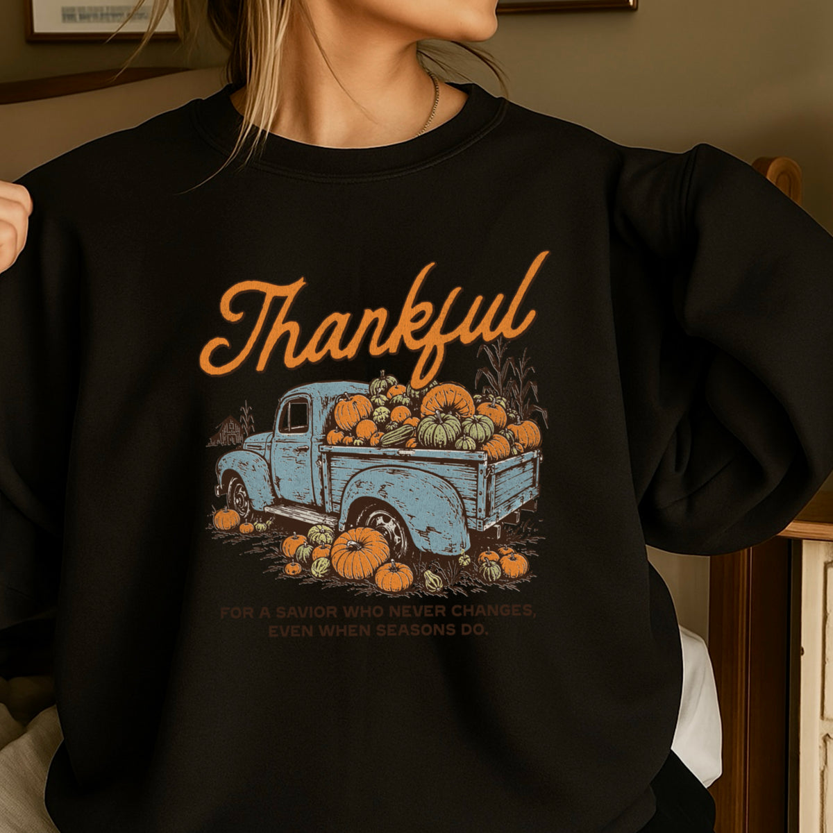 Thankful For A Savior Thanksgiving Crewneck Sweatshirt