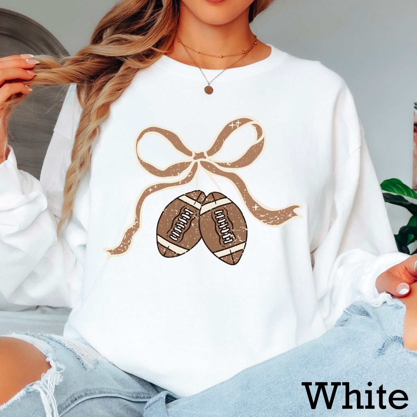 Coquette Football Game Day Bow Crewneck Sweatshirt