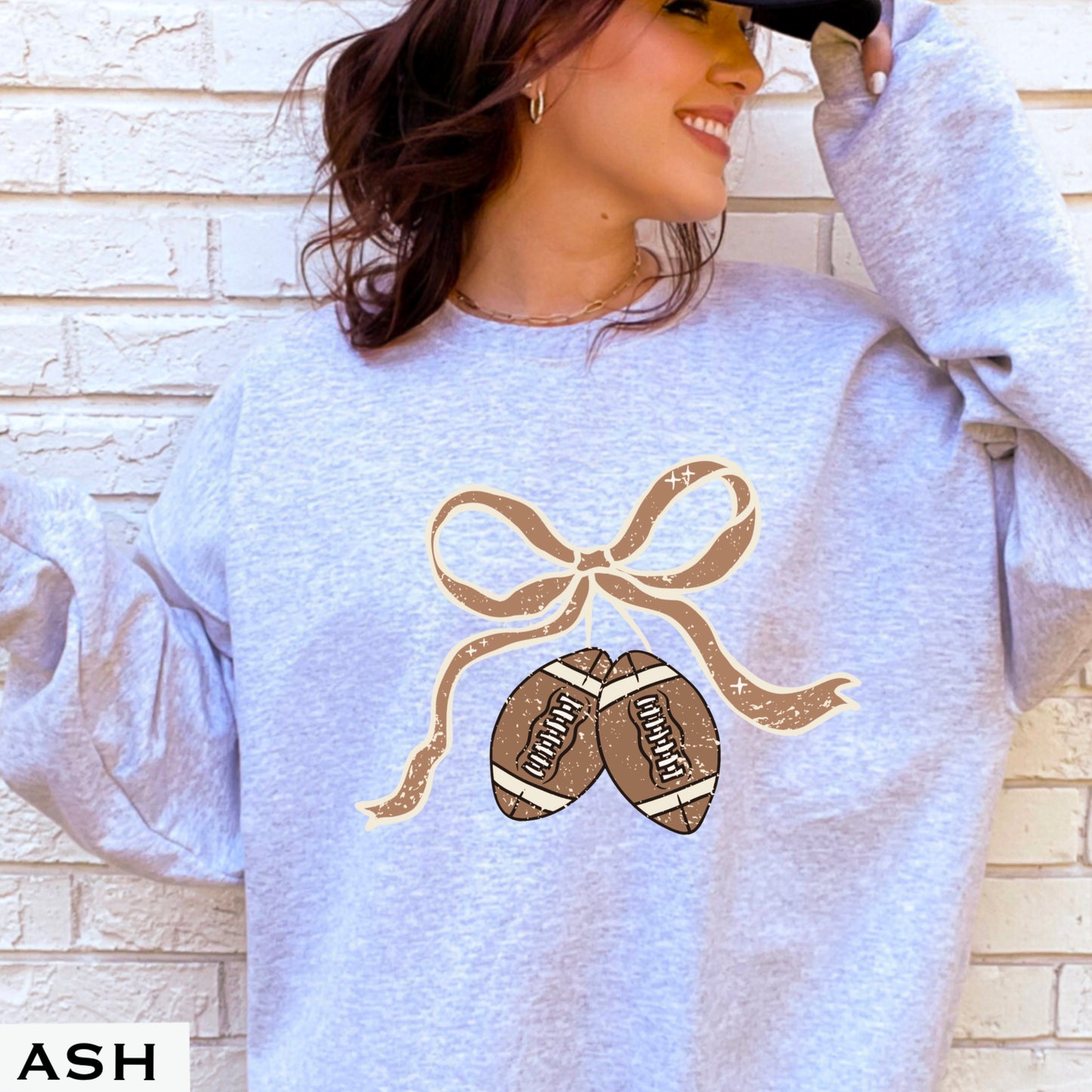 Coquette Football Game Day Bow Crewneck Sweatshirt