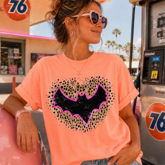 Leopard Bat Halloween Comfort Color Graphic Tee