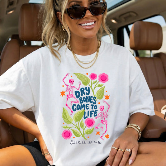 Dry Bones Come To Life Ezekiel 37 Navy Lettering Comfort Color Graphic Tee