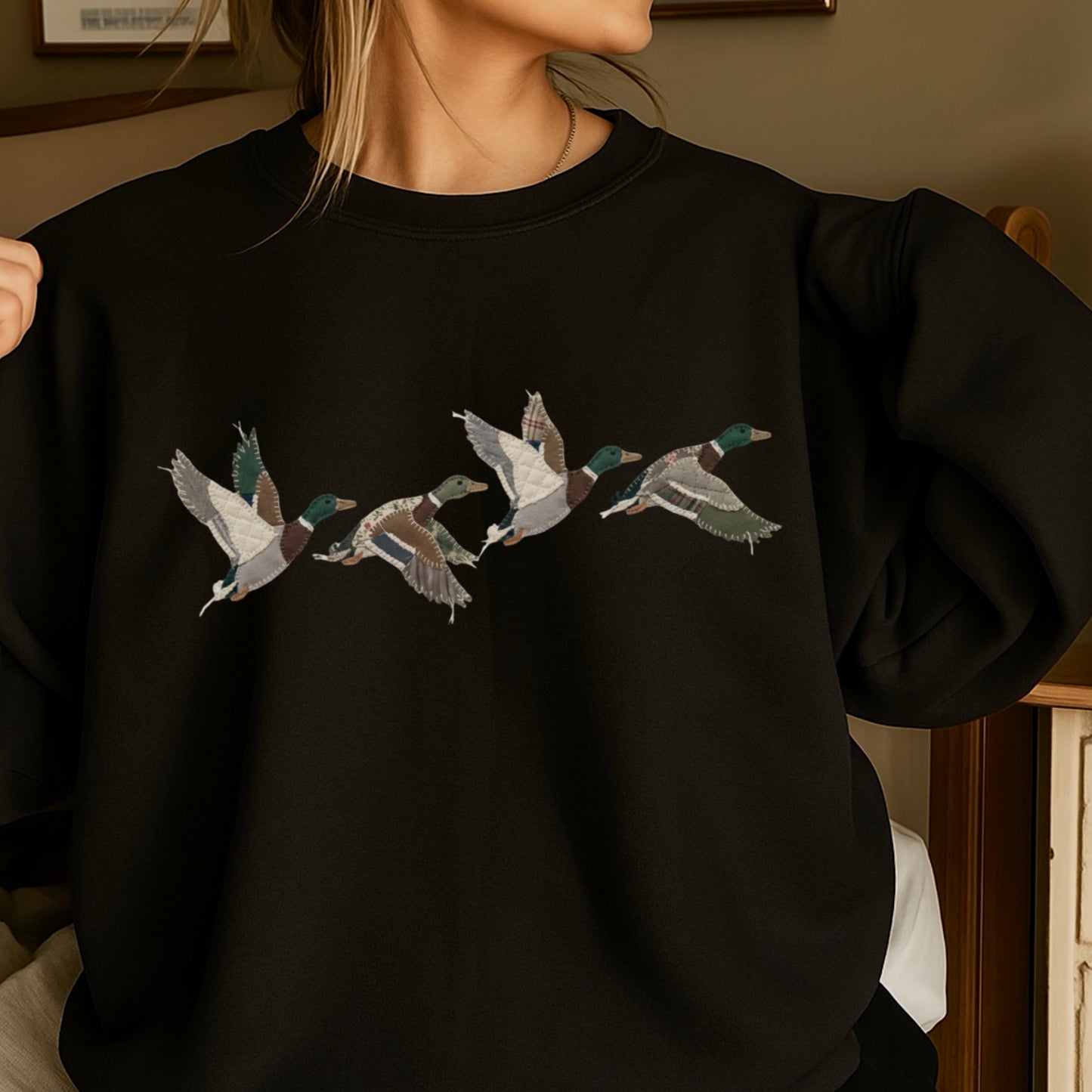 Patchwork Mallard Ducks Crewneck Sweatshirt