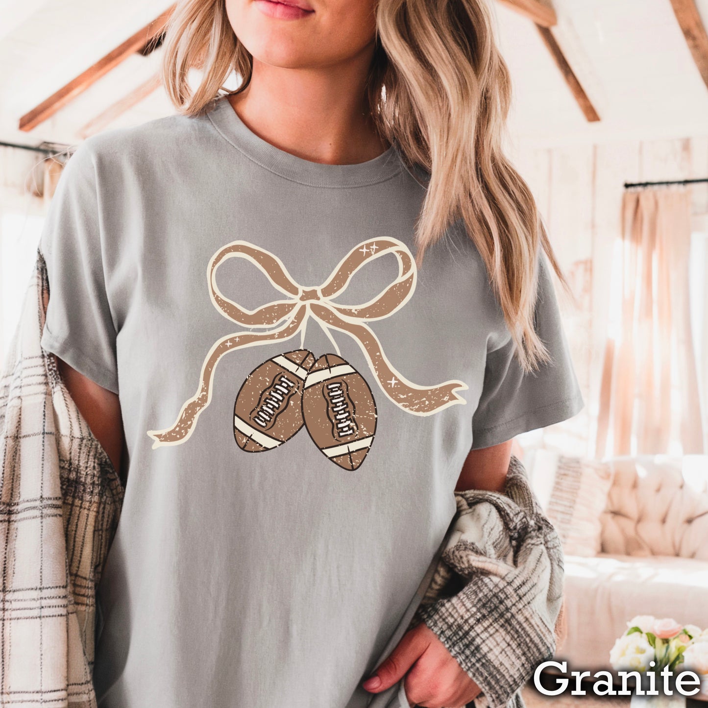 Coquette Football Game Day Bow Comfort Color Graphic Tee