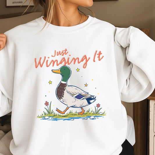 Just Winging It Mallard Duck Crewneck Sweatshirt