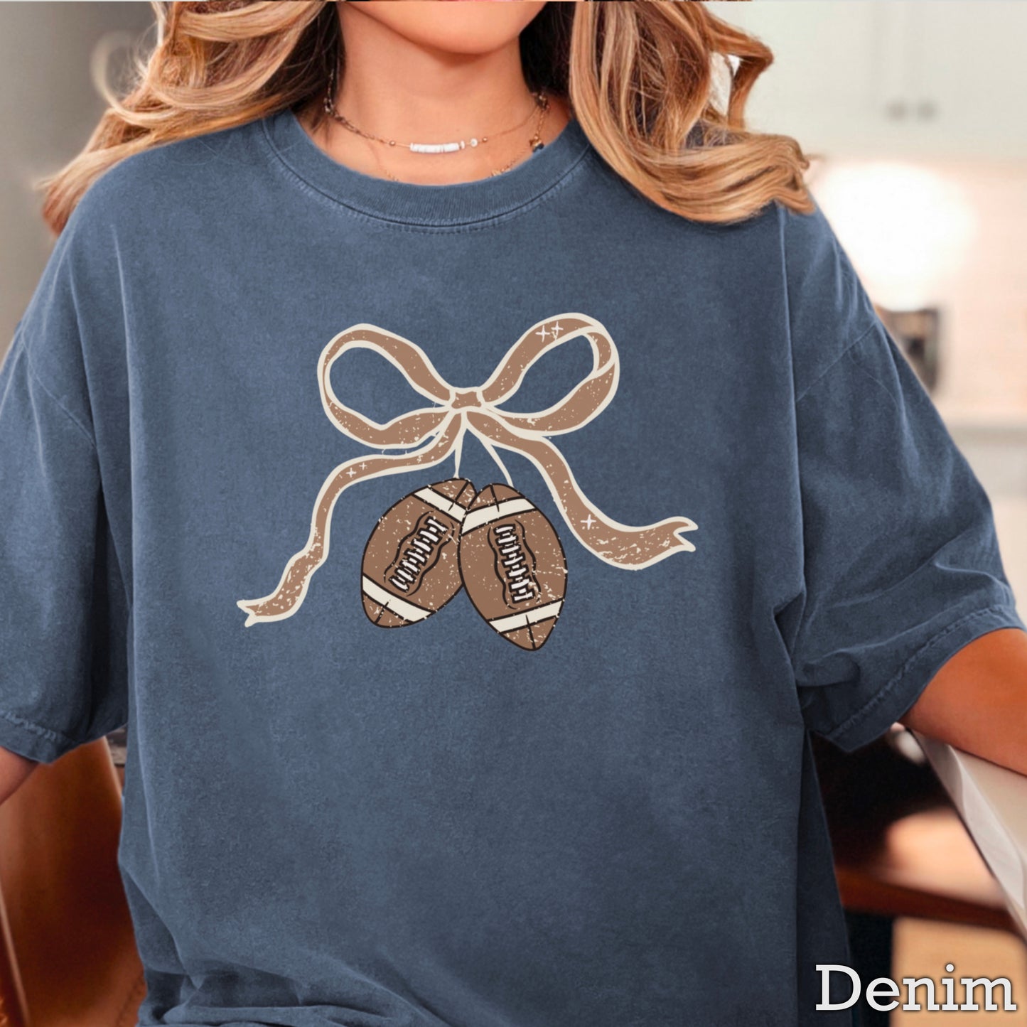 Coquette Football Game Day Bow Comfort Color Graphic Tee