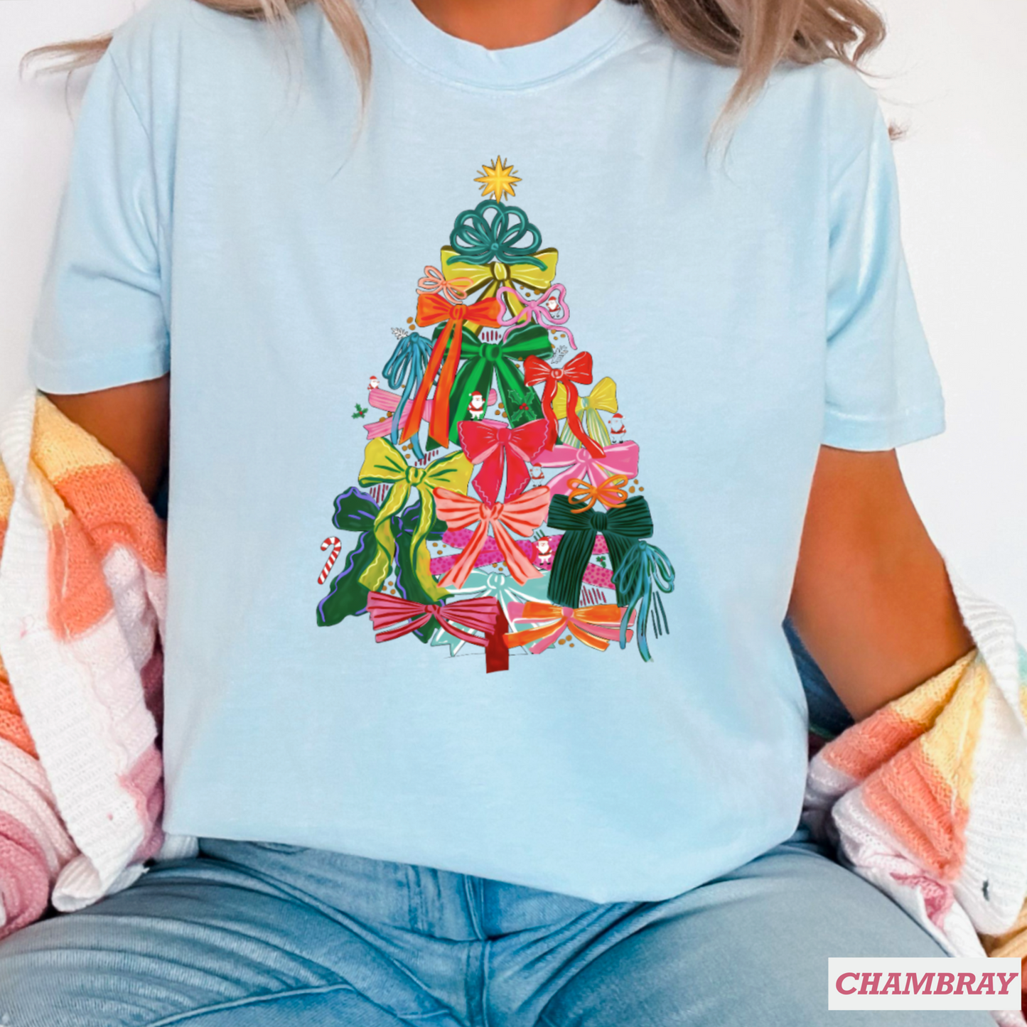 Bow Christmas Tree Comfort Color Graphic Tee