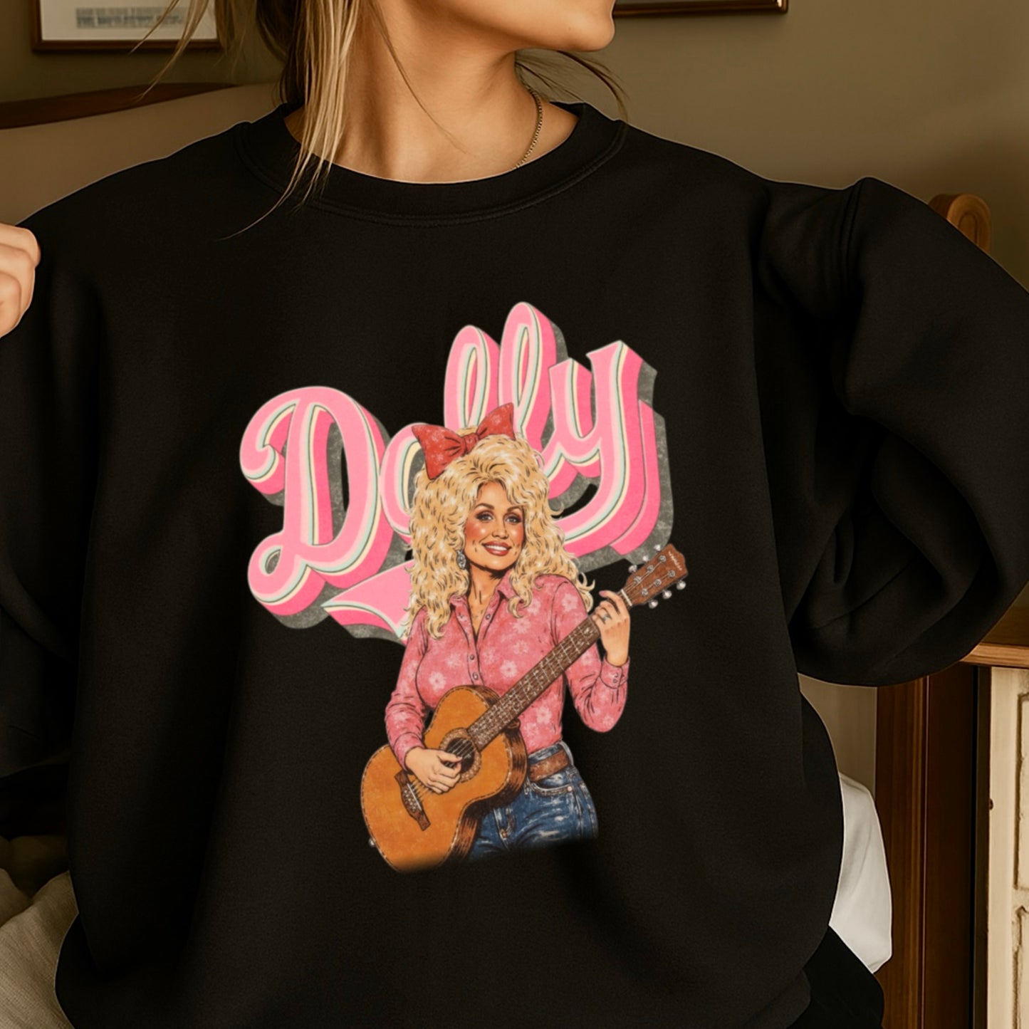 Pink Dolly Guitar Crewneck Sweatshirt