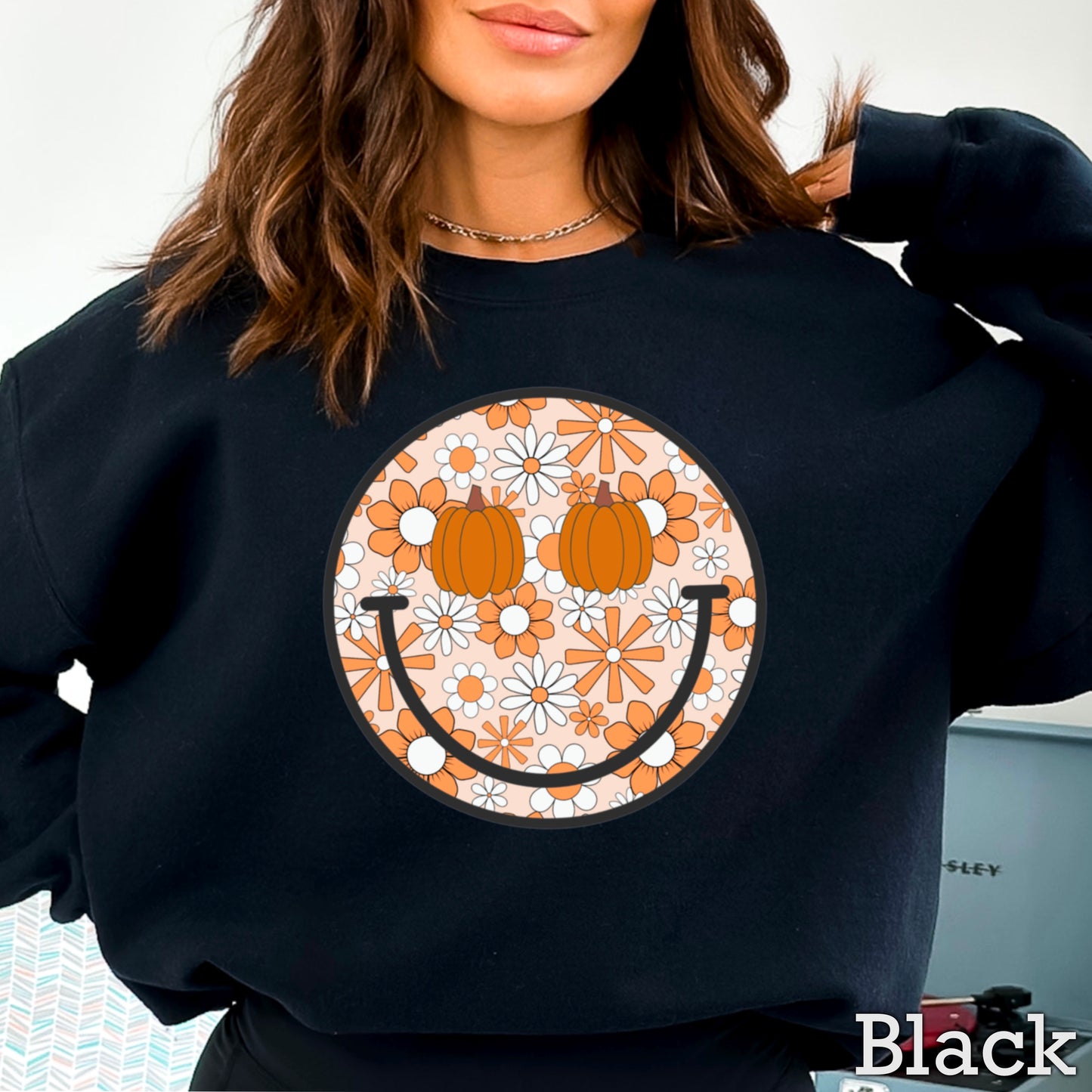 Floral Face Pumpkin Crewneck Sweatshirt