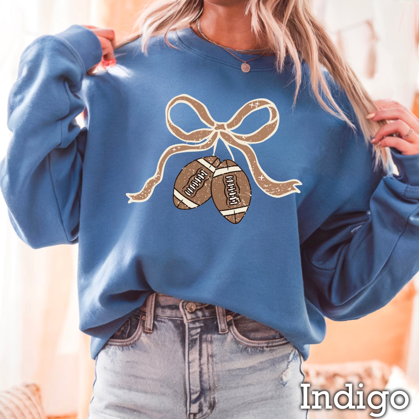 Coquette Football Game Day Bow Crewneck Sweatshirt