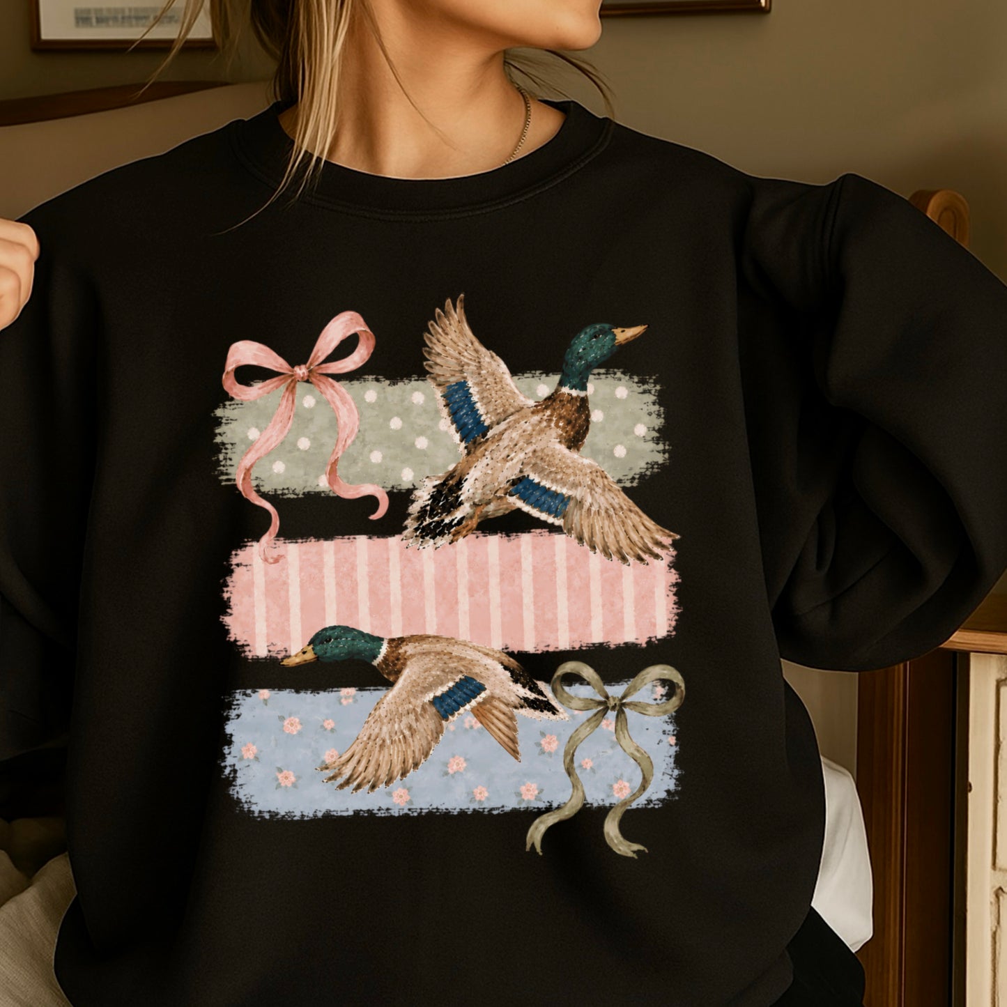 Mallard Ducks & Bows Crewneck Sweatshirt