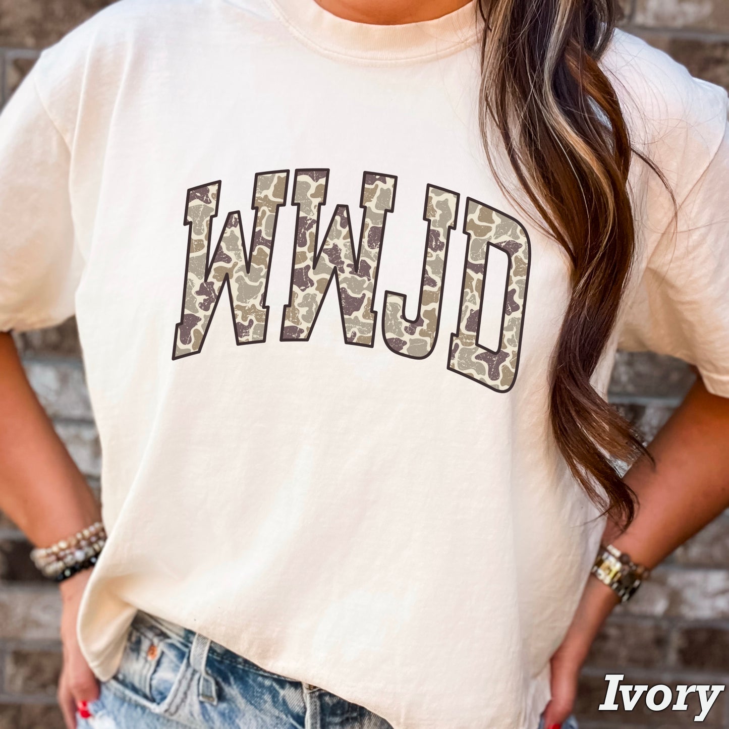 WWJD Camo Christian Comfort Color Graphic Tee
