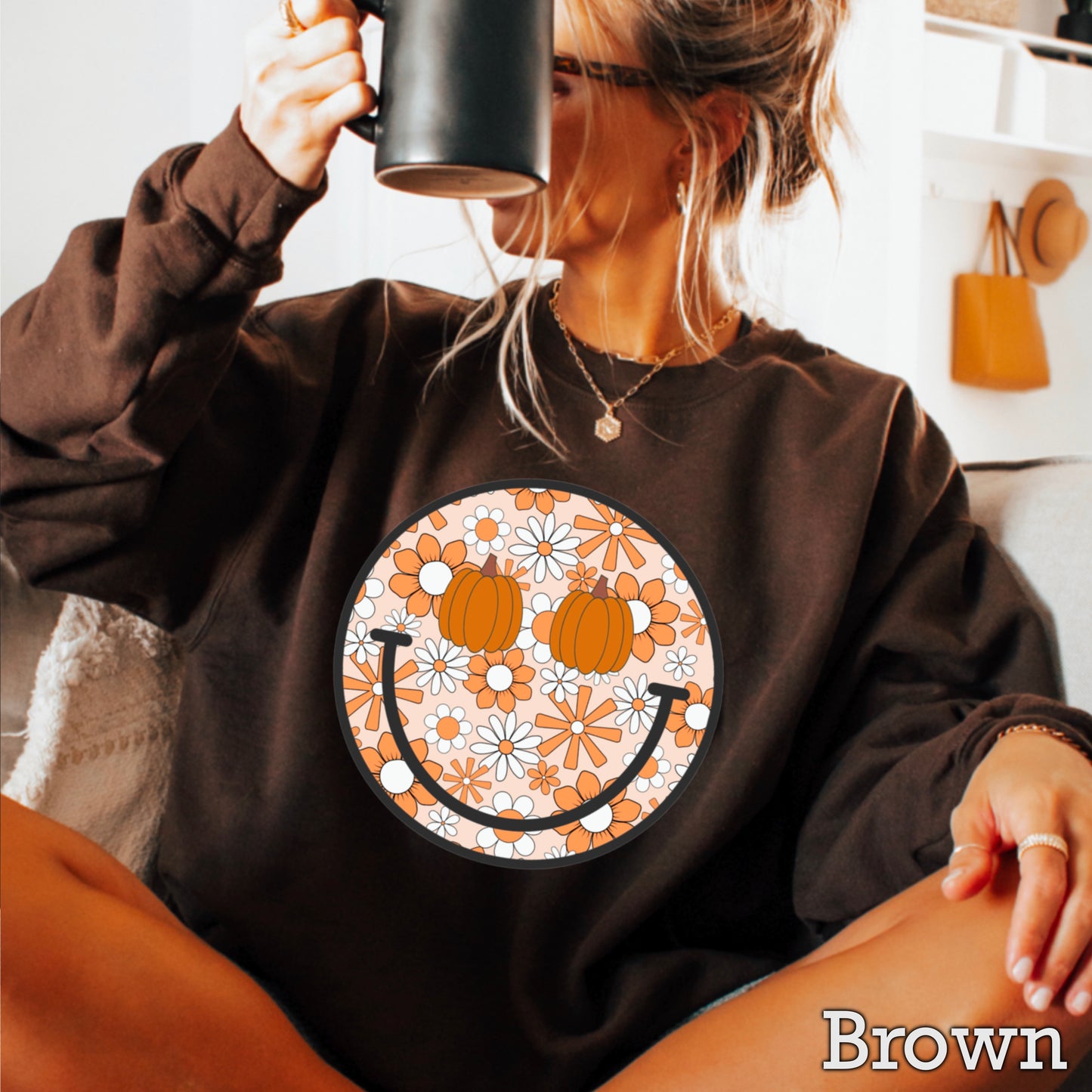 Floral Face Pumpkin Crewneck Sweatshirt