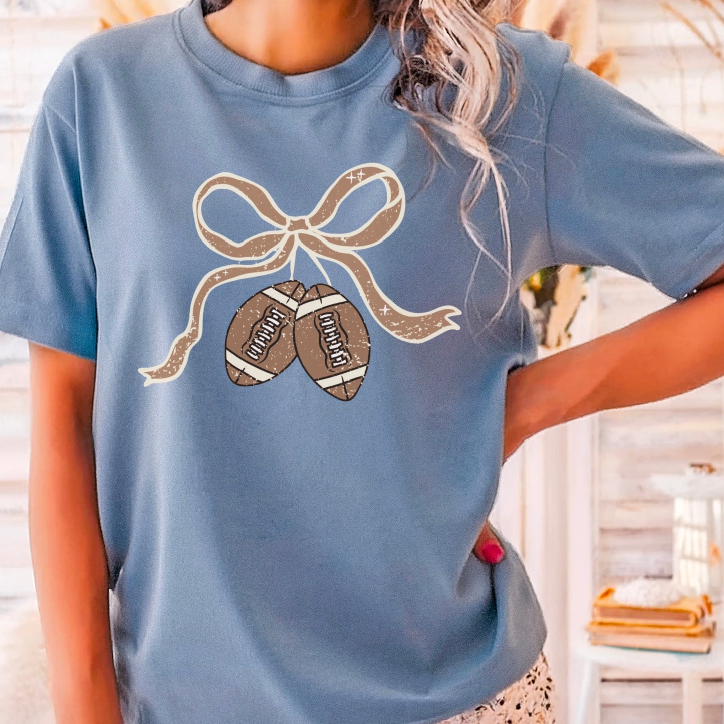 Coquette Football Game Day Bow Comfort Color Graphic Tee
