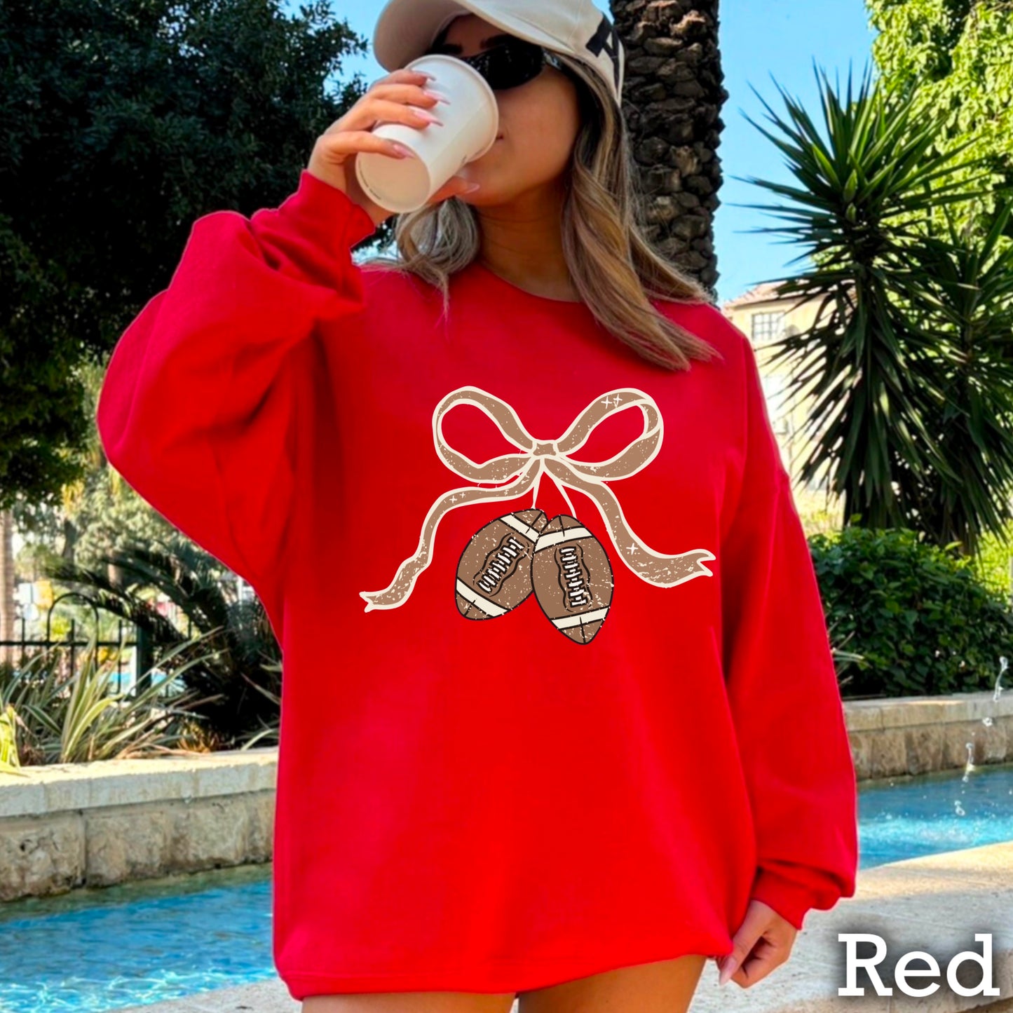 Coquette Football Game Day Bow Crewneck Sweatshirt