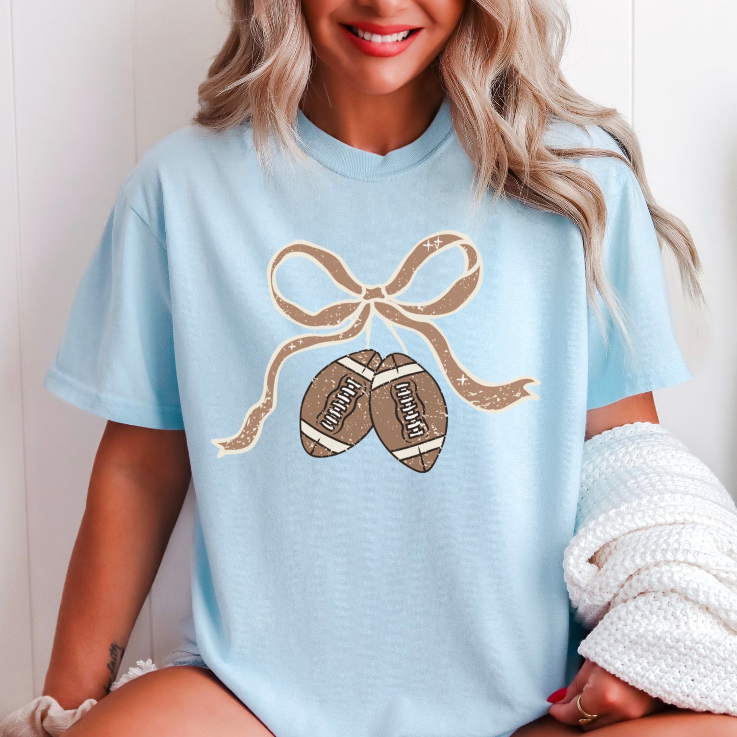 Coquette Football Game Day Bow Comfort Color Graphic Tee