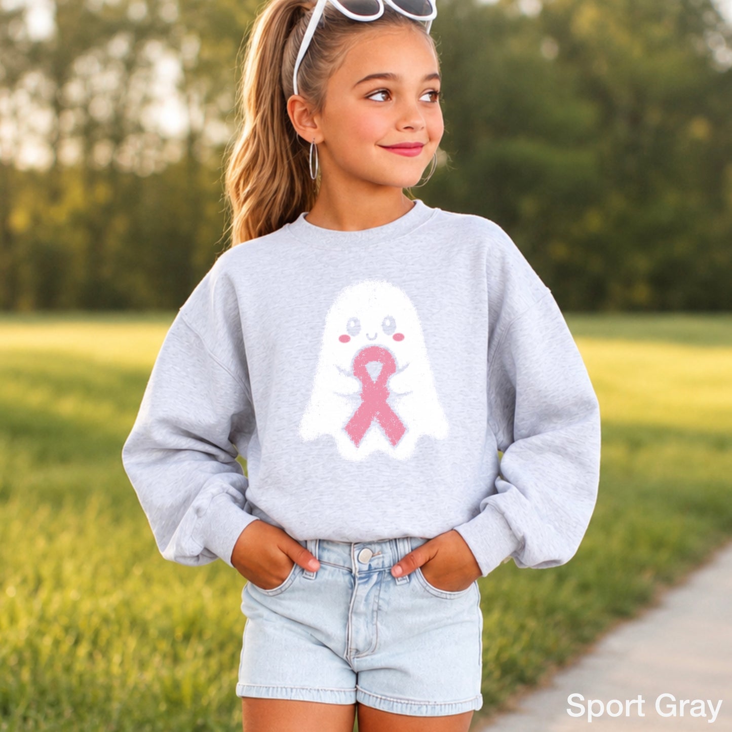Breast Cancer Ghost Youth Crewneck Sweatshirt