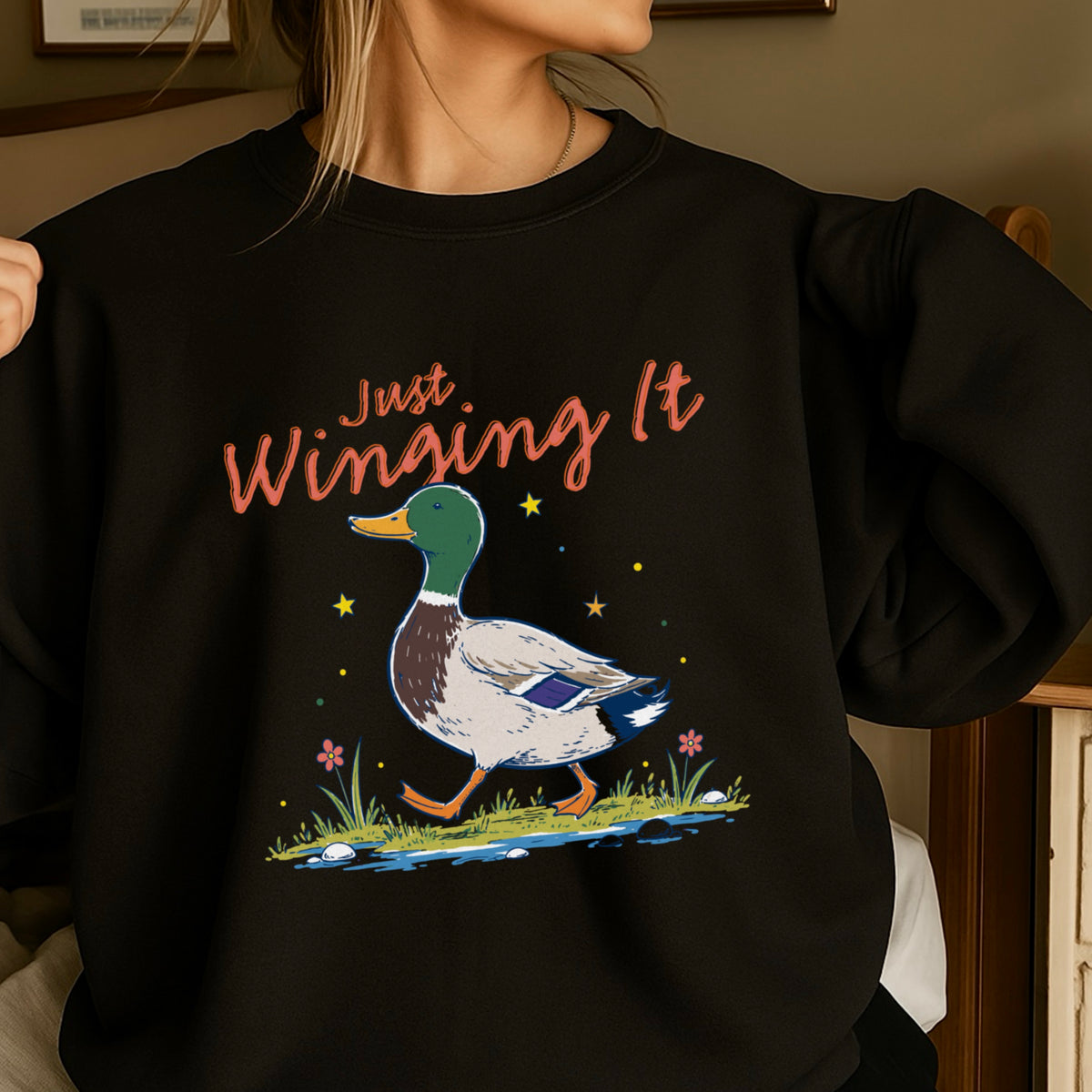 Just Winging It Mallard Duck Crewneck Sweatshirt