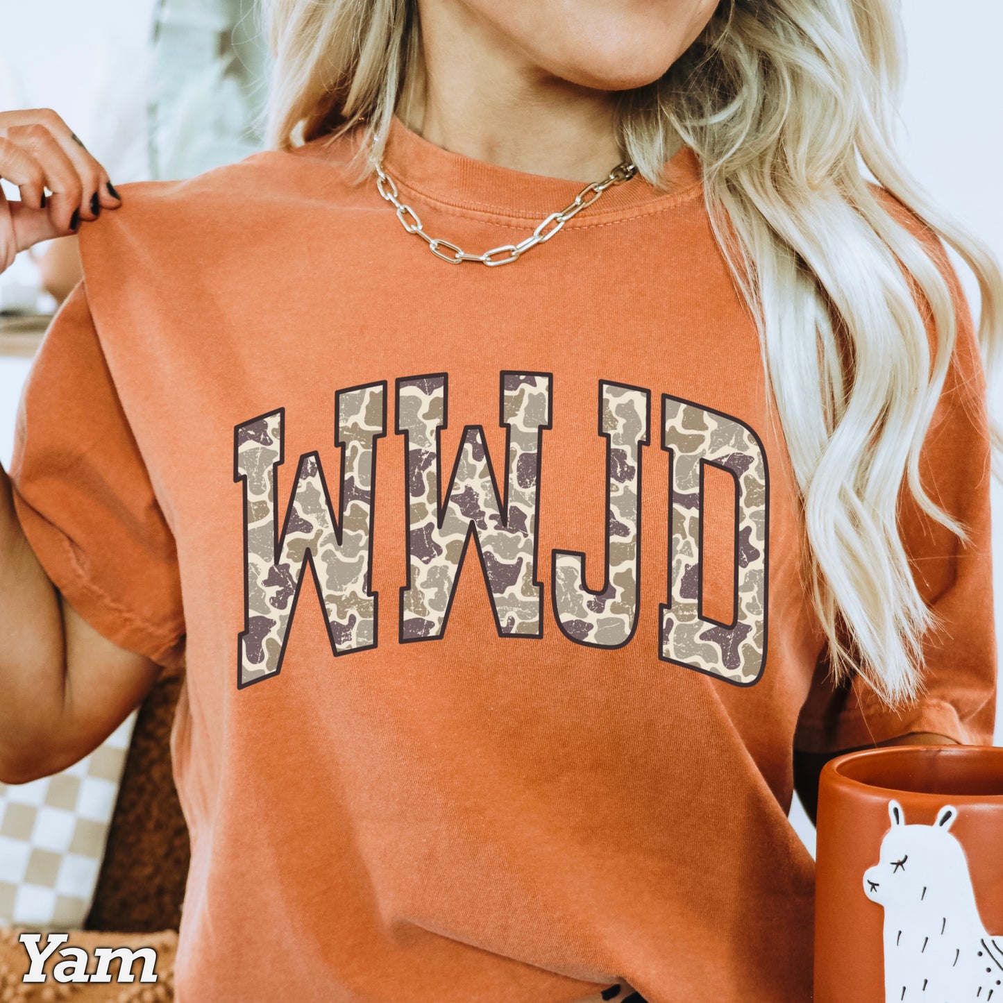 WWJD Camo Christian Comfort Color Graphic Tee