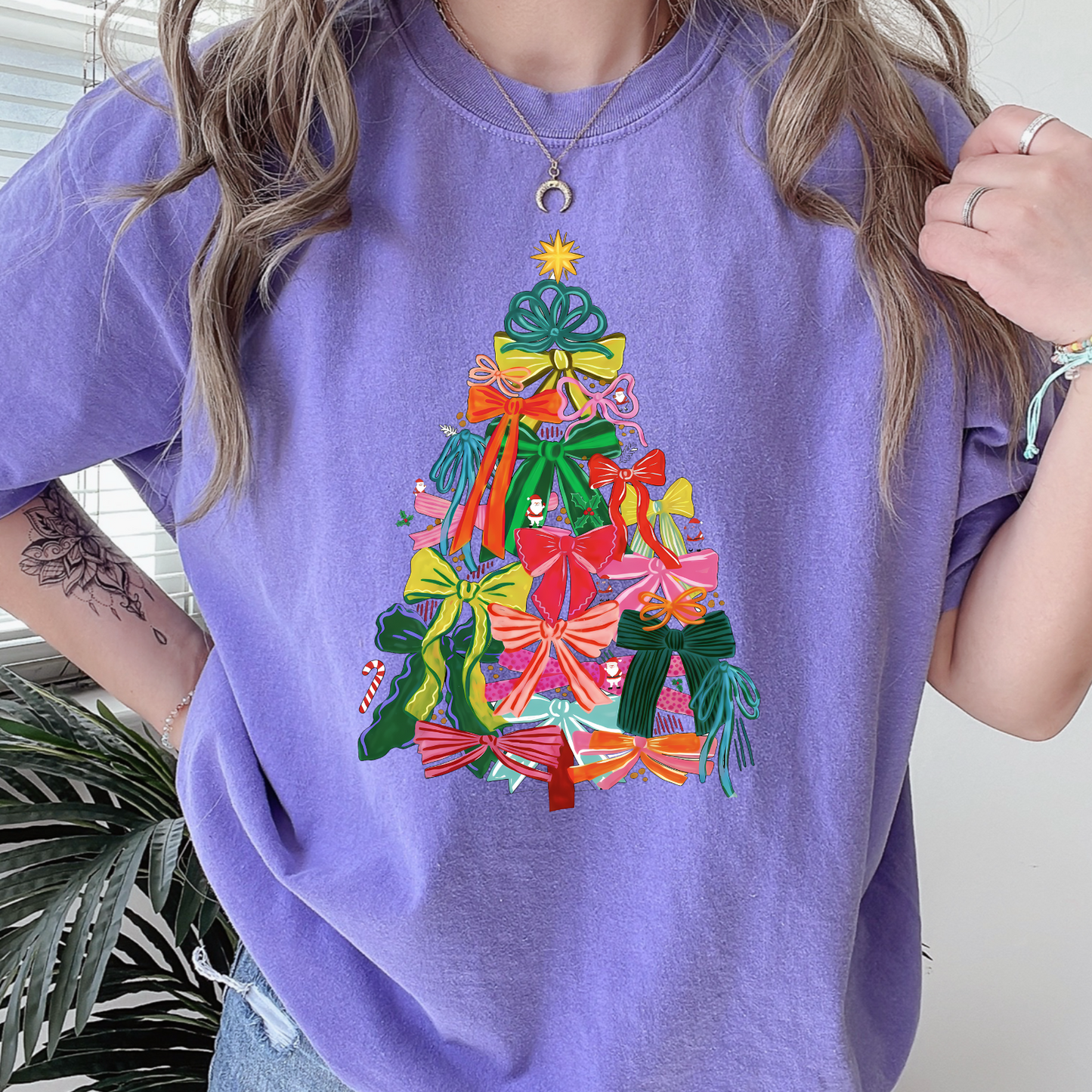 Bow Christmas Tree Comfort Color Graphic Tee