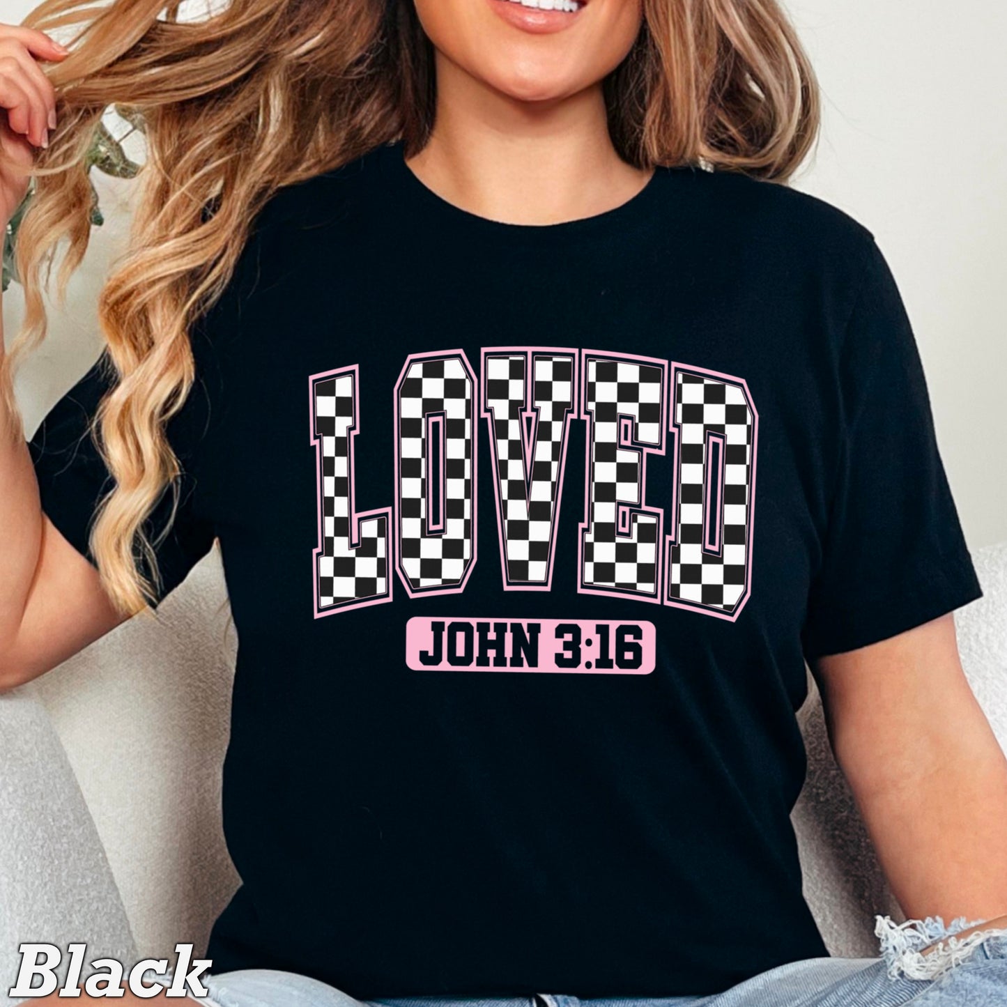 Checkered Loved John 3:16 Valentine’s Day Comfort Color Graphic Tee