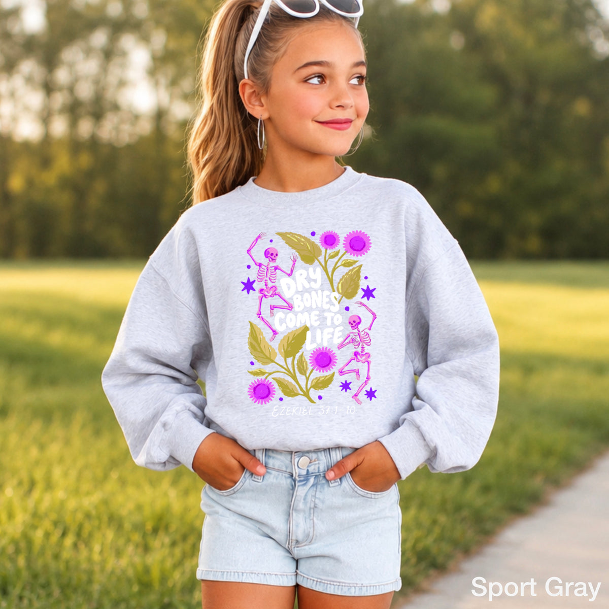 Dry Bones Come To Life White Lettering Youth Crewneck Sweatshirt