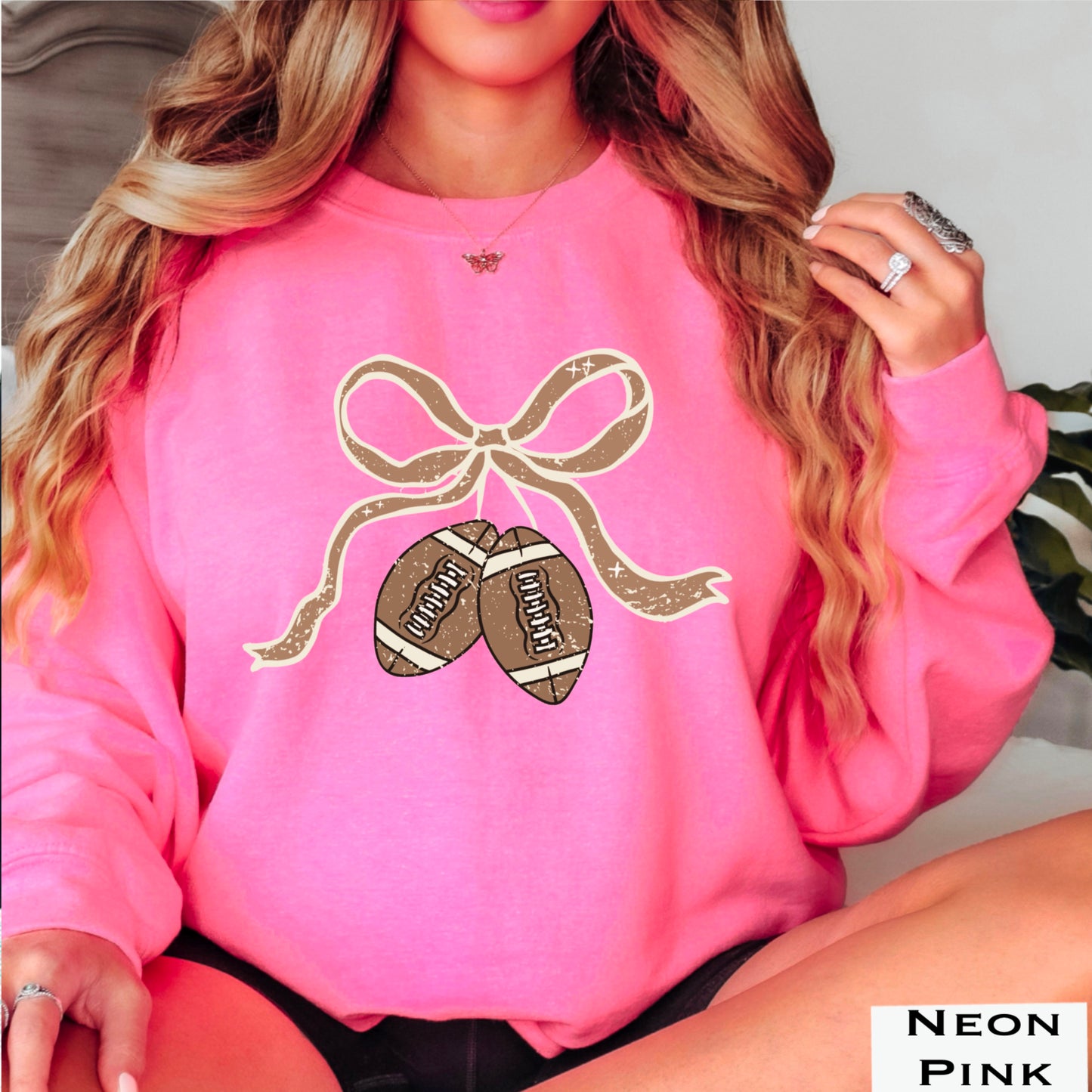 Coquette Football Game Day Bow Crewneck Sweatshirt
