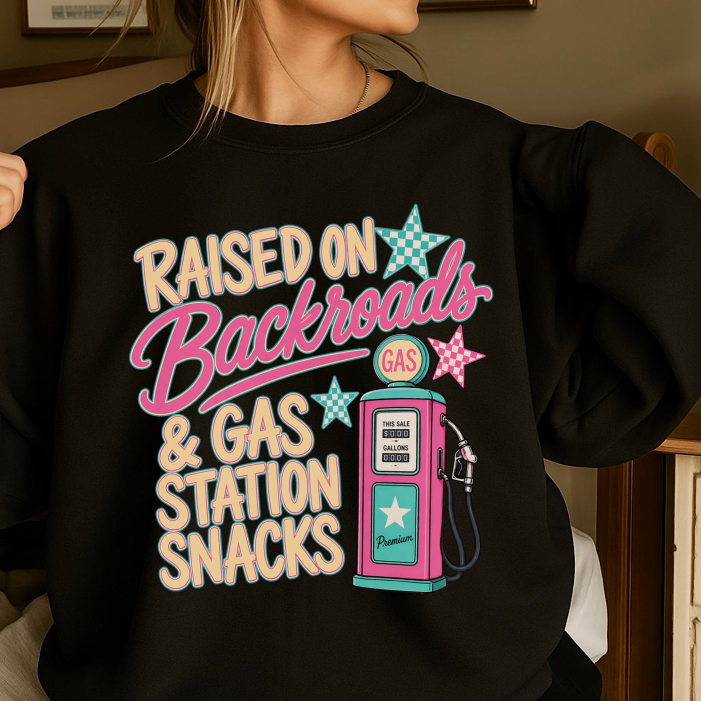Raised On Backroads & Gas Station Snacks Crewneck Sweatshirt