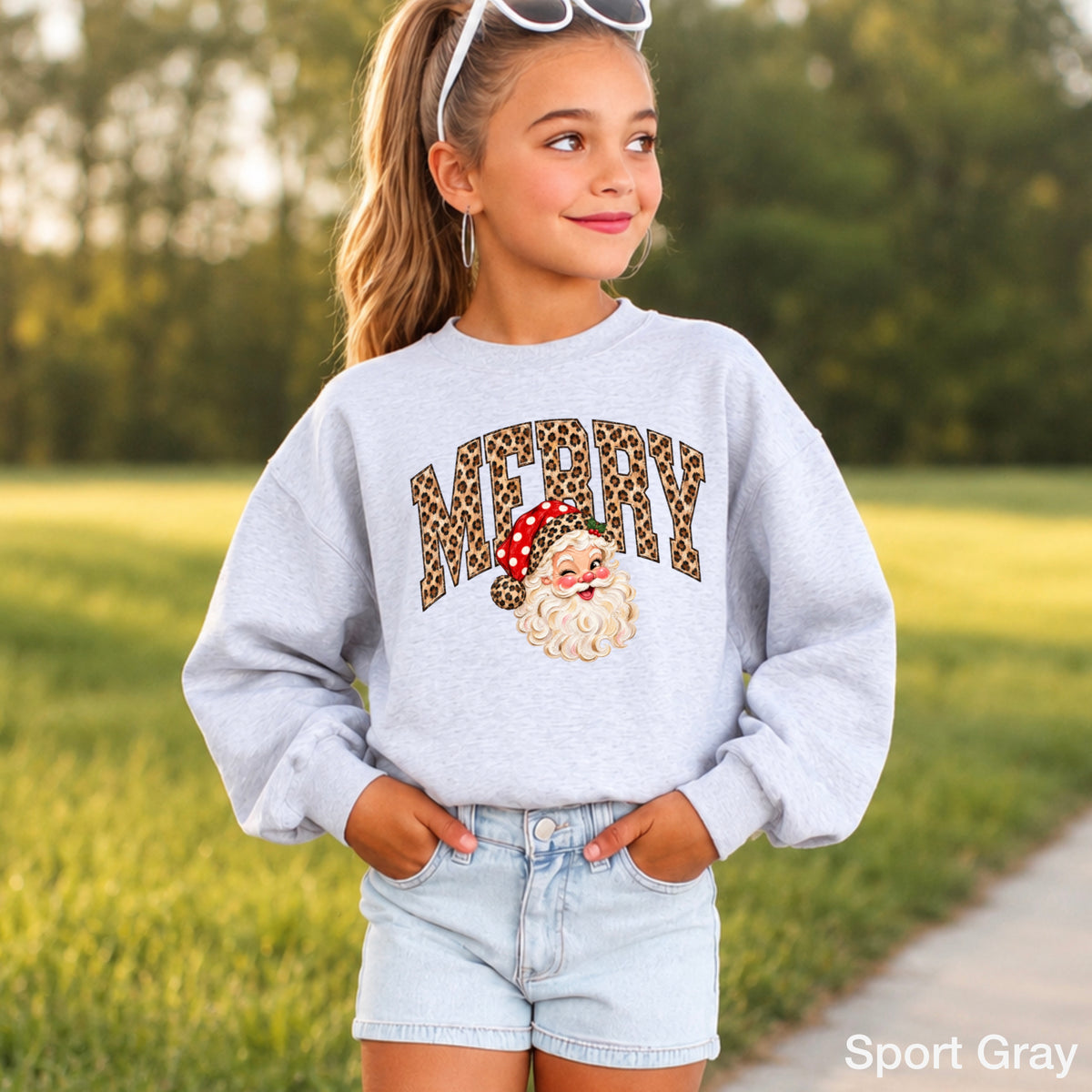 Leopard Merry Christmas Youth Crewneck Sweatshirt