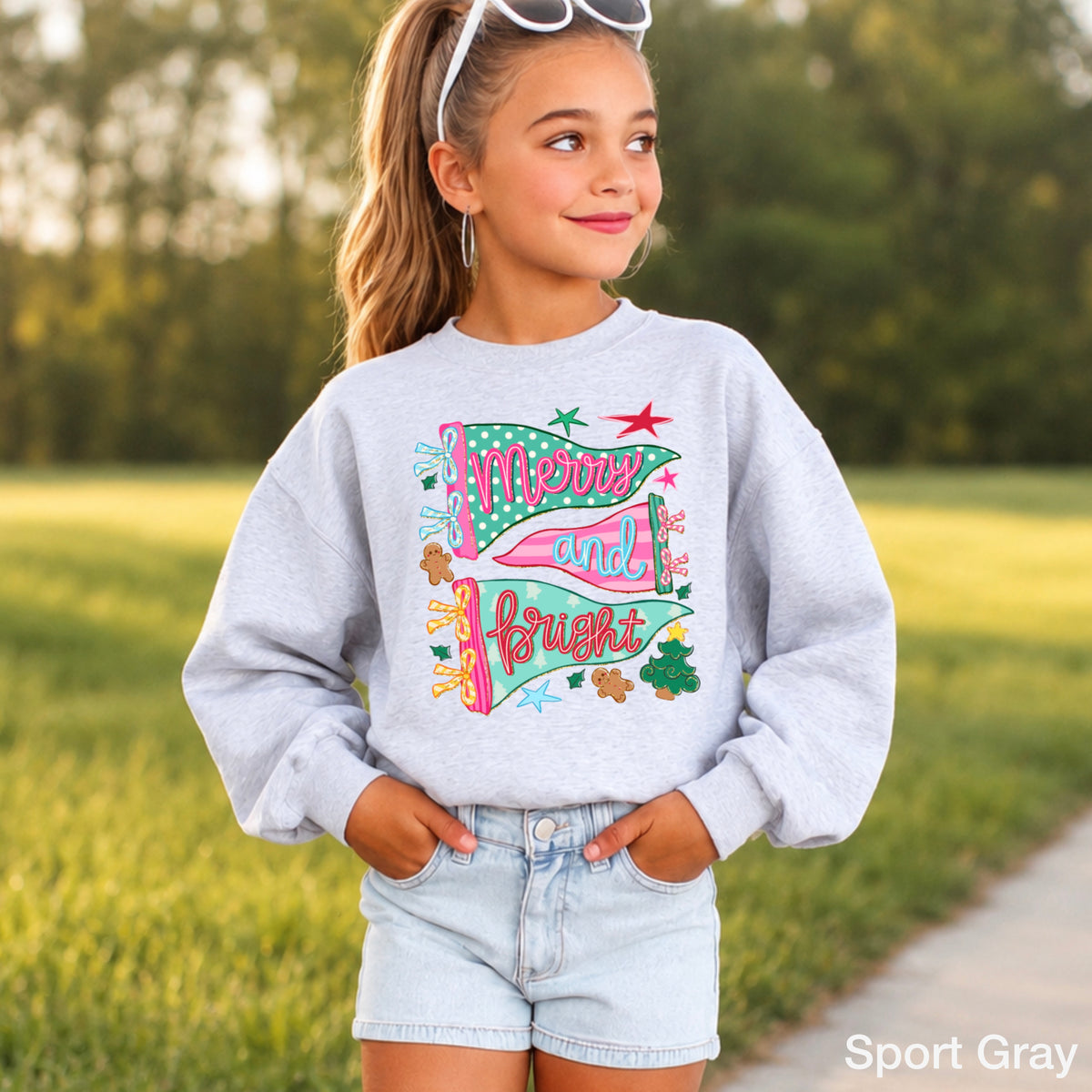 Merry And Bright Christmas Youth Crewneck Sweatshirt