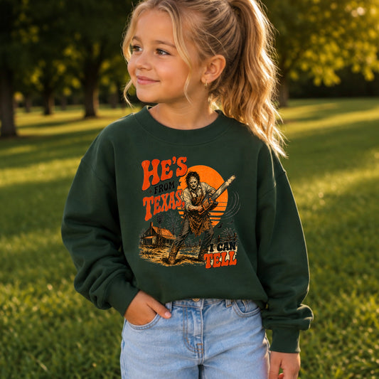 He’s From Texas Halloween Youth Crewneck Sweatshirt