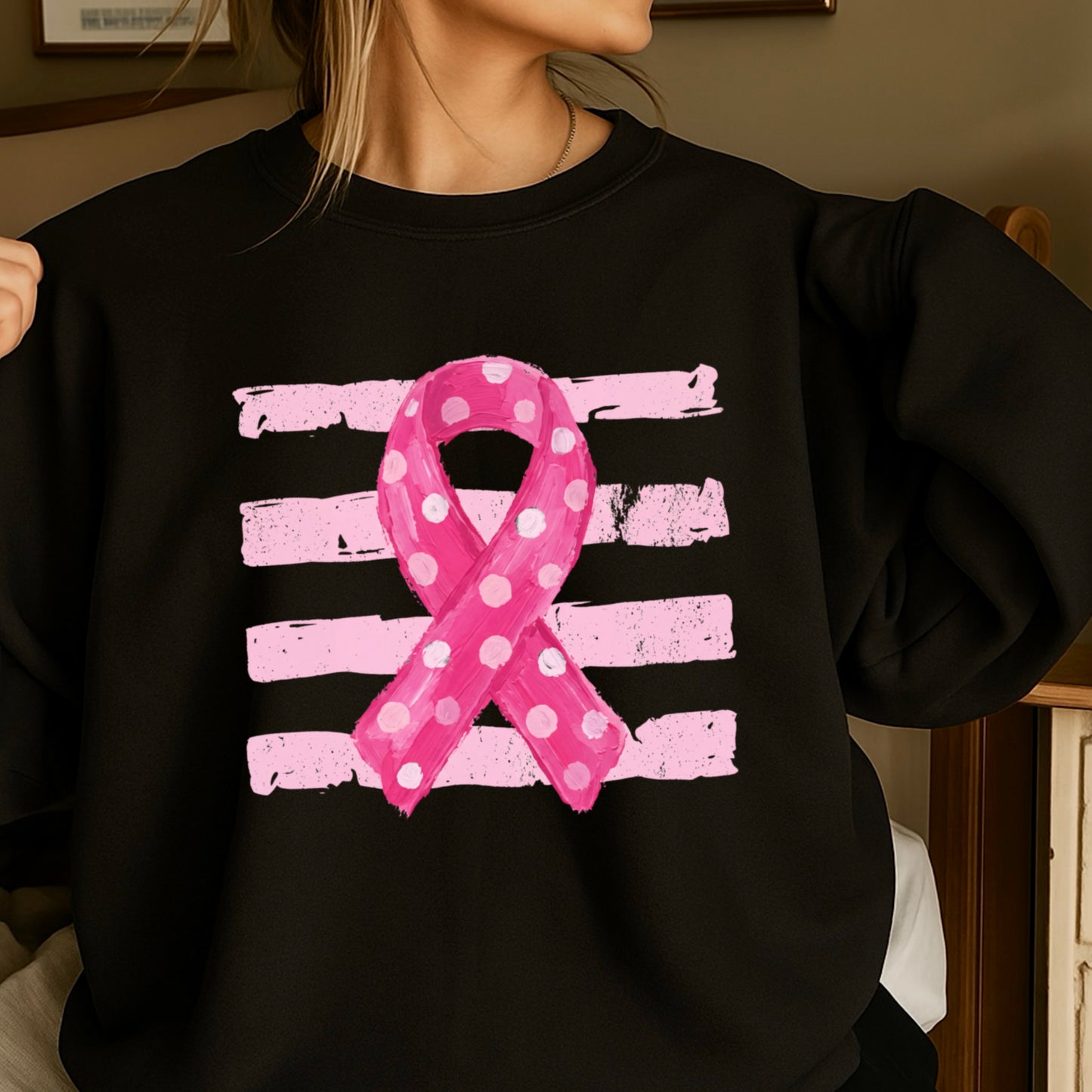 Polka Dot Cancer Awareness Ribbon Crewneck Sweatshirt