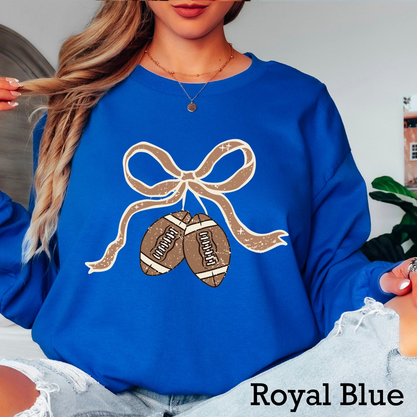 Coquette Football Game Day Bow Crewneck Sweatshirt