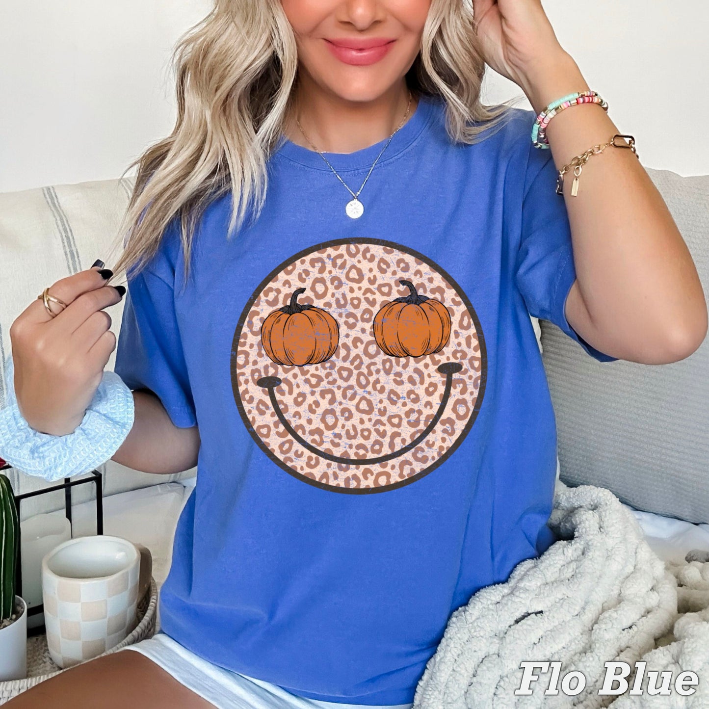 Leopard Pumpkin Face Comfort Color Graphic Tee