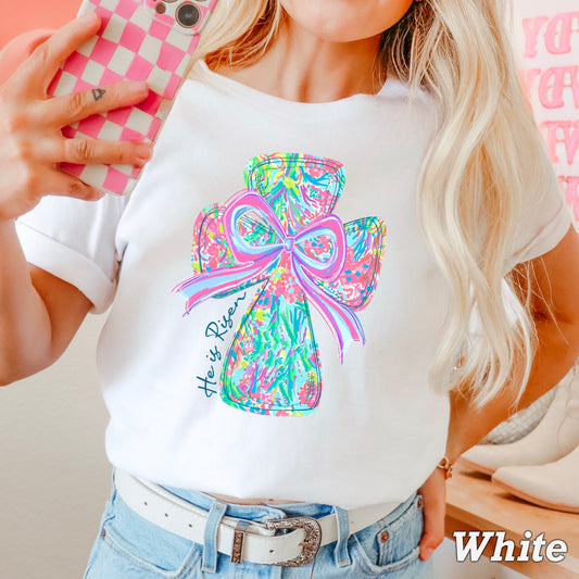 He Is Risen Cross Easter Comfort Color Graphic Tee