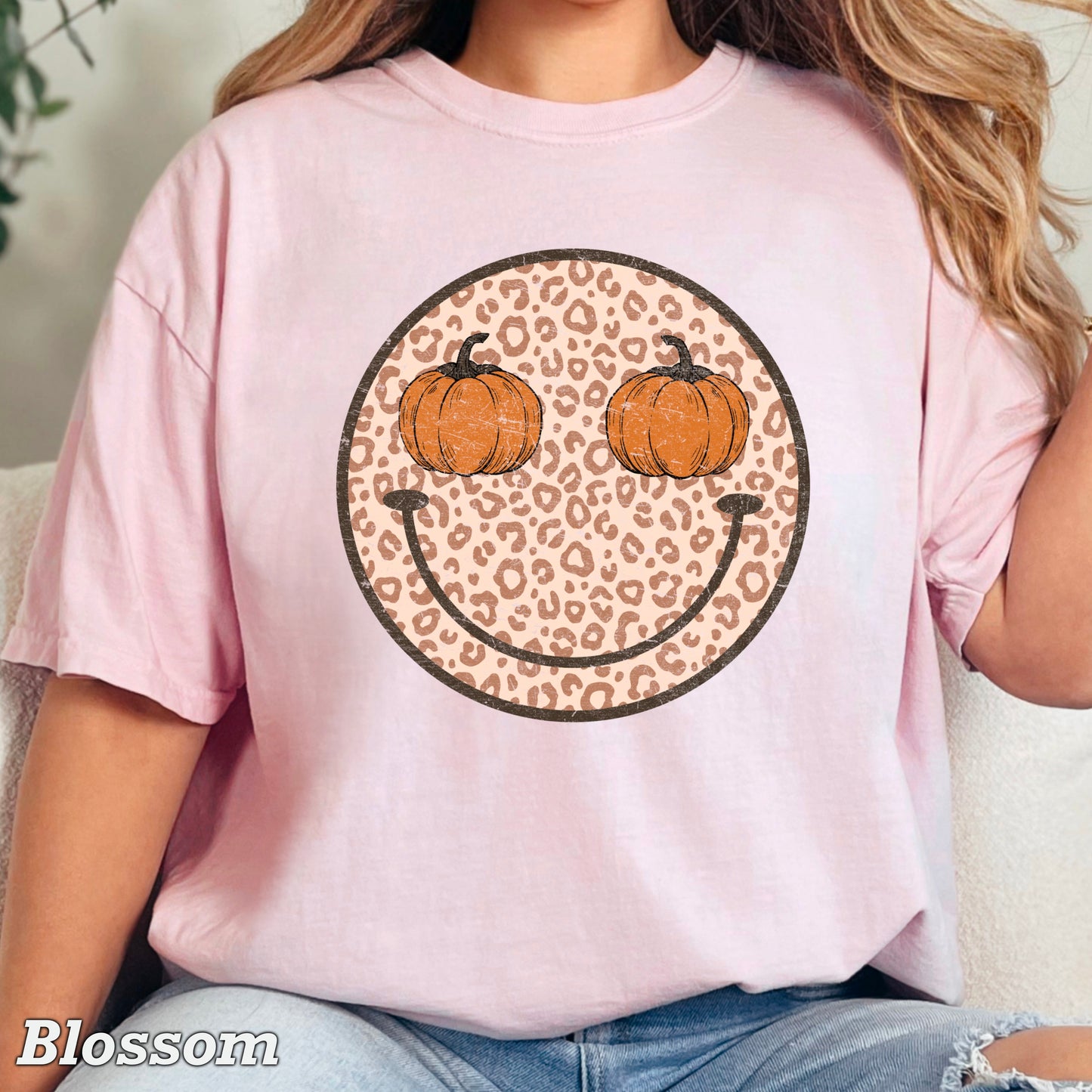 Leopard Pumpkin Face Comfort Color Graphic Tee