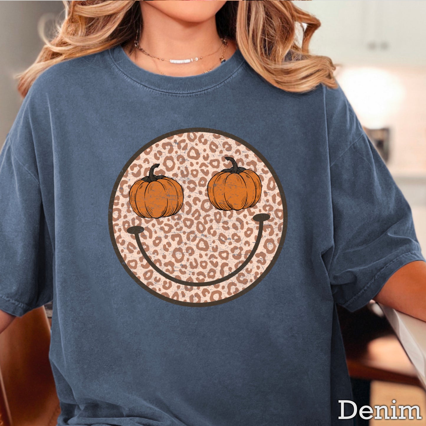 Leopard Pumpkin Face Comfort Color Graphic Tee