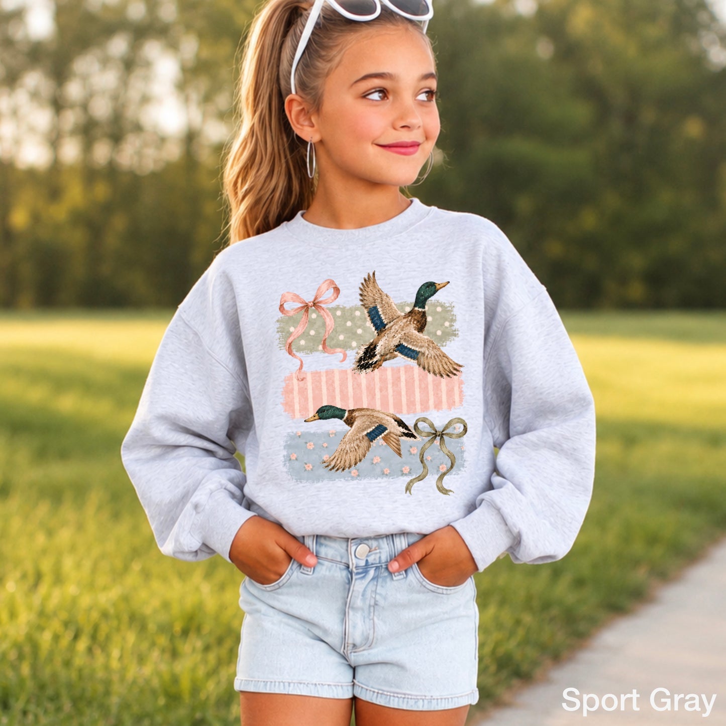 Mallard Ducks & Bows Youth Crewneck Sweatshirt
