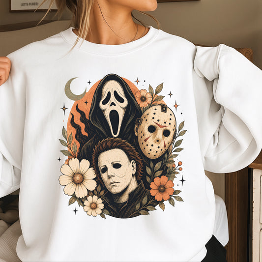 Floral Halloween Characters Crewneck Sweatshirt