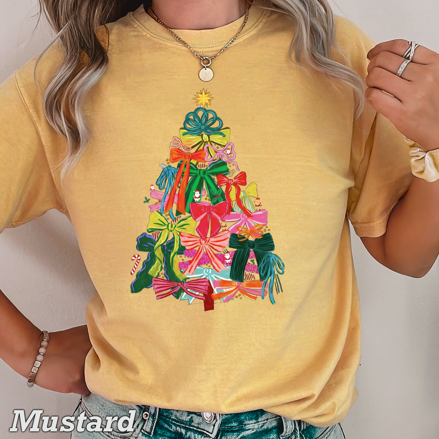 Bow Christmas Tree Comfort Color Graphic Tee