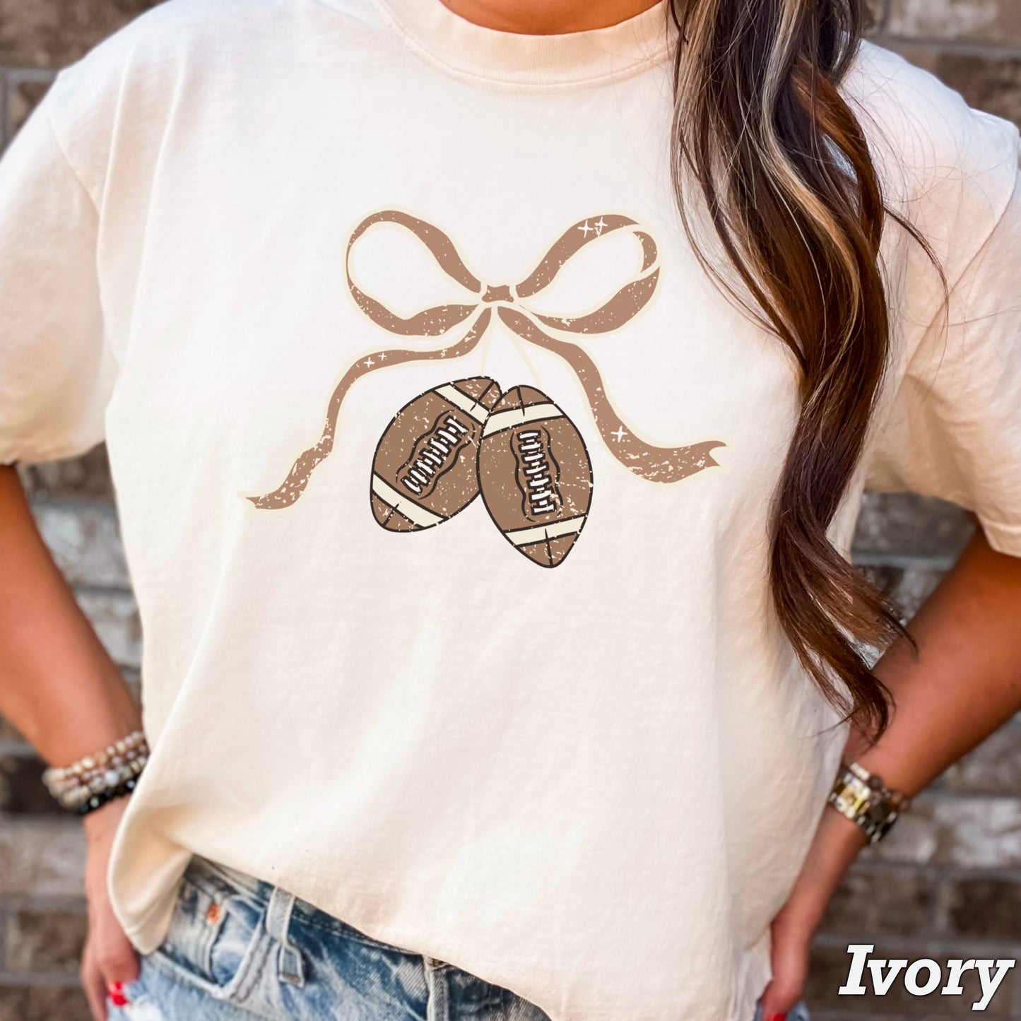 Coquette Football Game Day Bow Comfort Color Graphic Tee