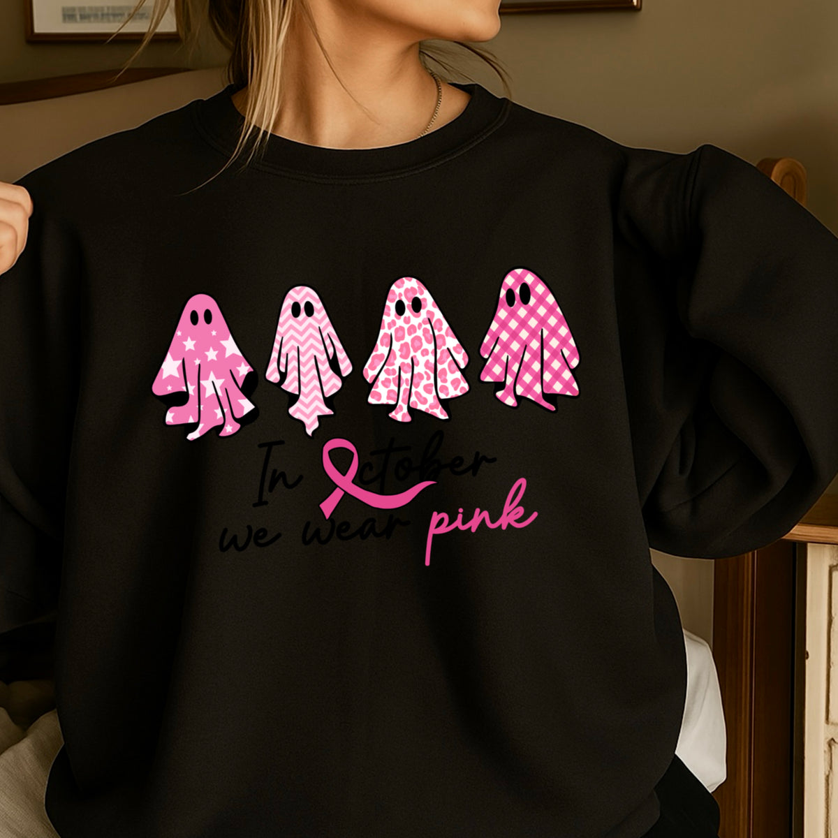 In October We Wear Pink Crewneck Sweatshirt
